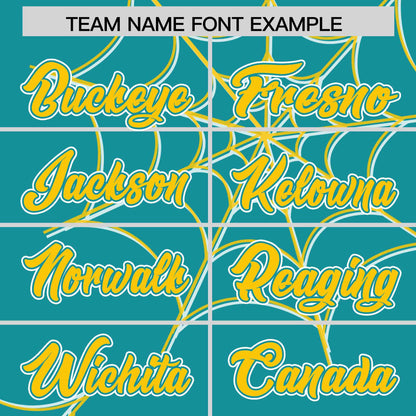 Custom Aqua-Gold Spider Web Pattern Raglan Sleeves Authentic Baseball Jersey