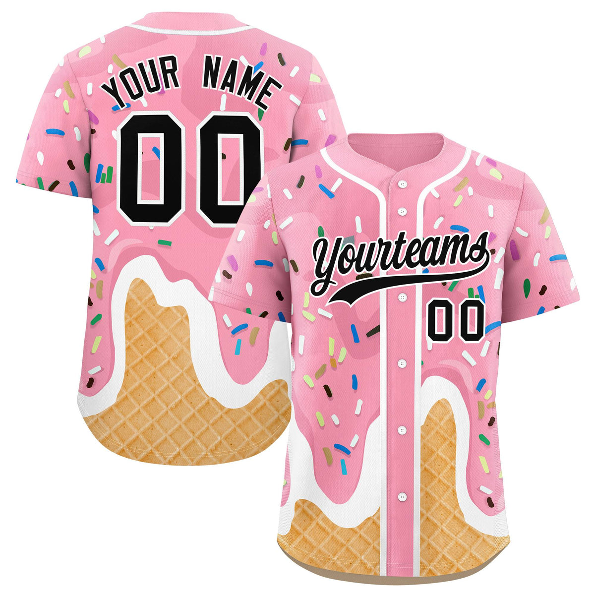 Custom Light Pink Ice Cream Cone Graffiti Pattern Fashion Authentic Baseball Jersey