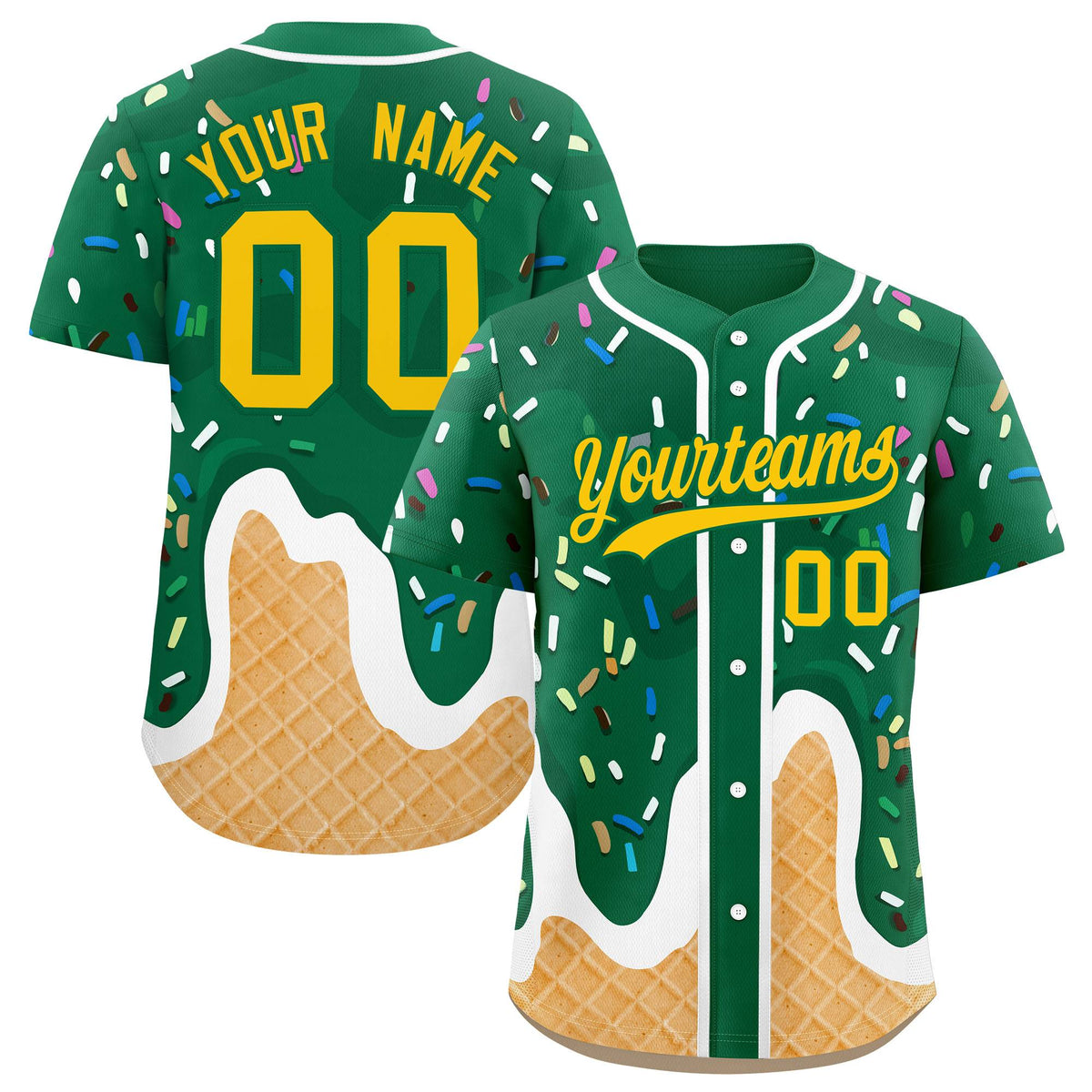 Custom Kelly Green Ice Cream Cone Graffiti Pattern Fashion Authentic Baseball Jersey