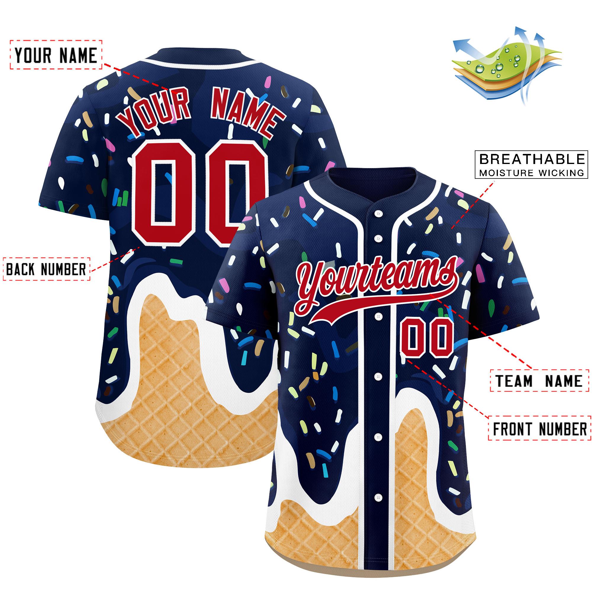 Custom Navy Ice Cream Cone Graffiti Pattern Fashion Authentic Baseball Jersey