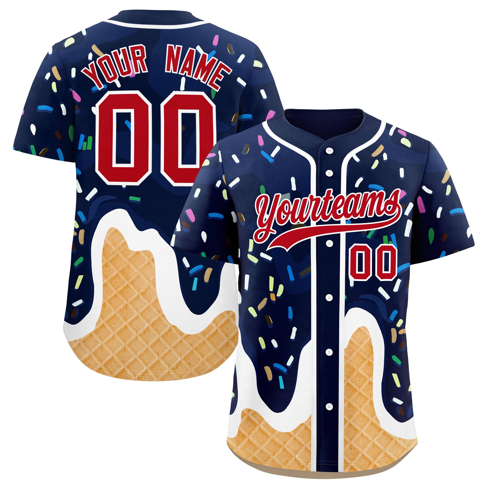 Custom Navy Ice Cream Cone Graffiti Pattern Fashion Authentic Baseball Jersey