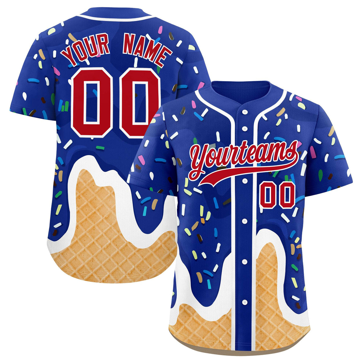 Custom Royal Ice Cream Cone Graffiti Pattern Fashion Authentic Baseball Jersey