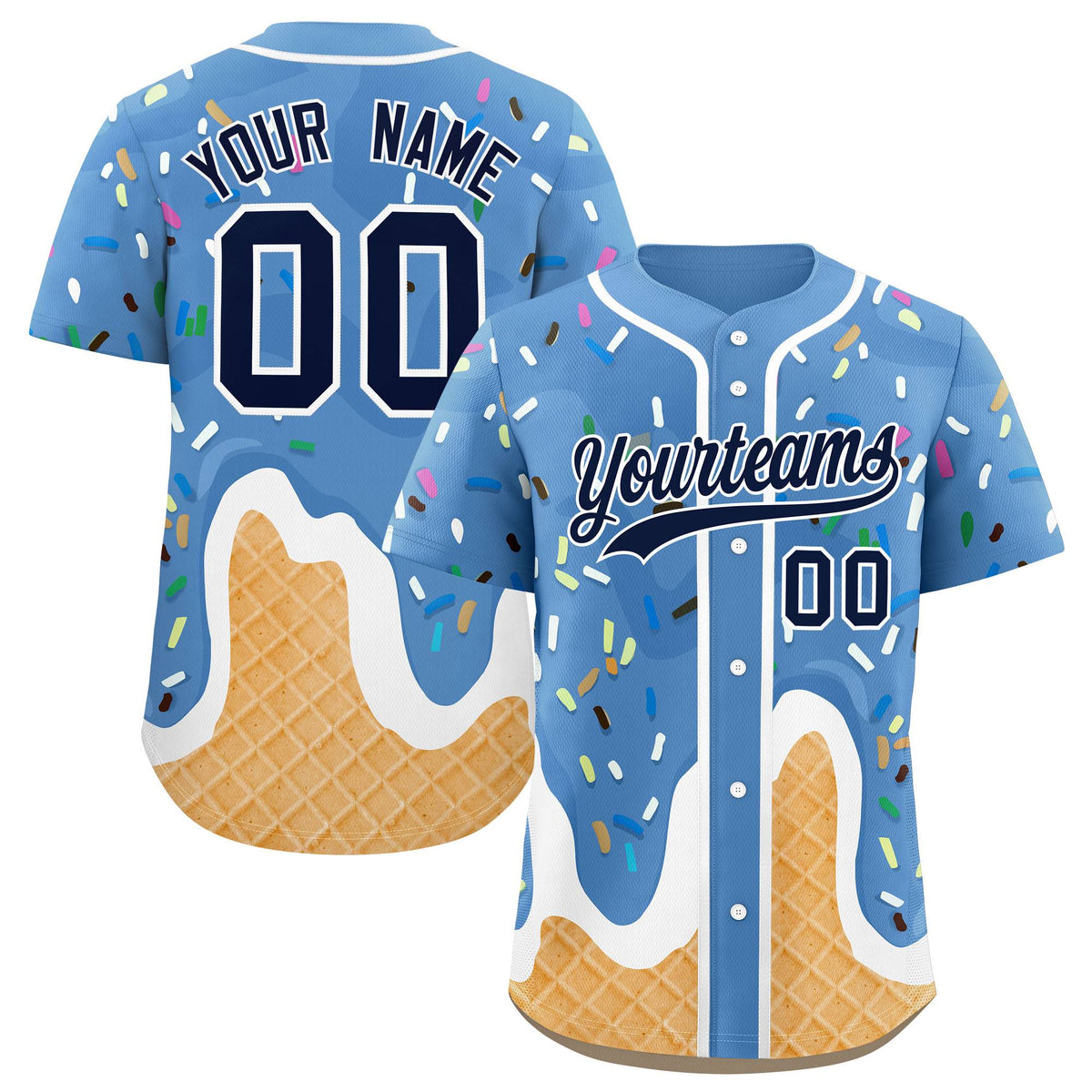 Custom Powder Blue Ice Cream Cone Graffiti Pattern Fashion Authentic Baseball Jersey