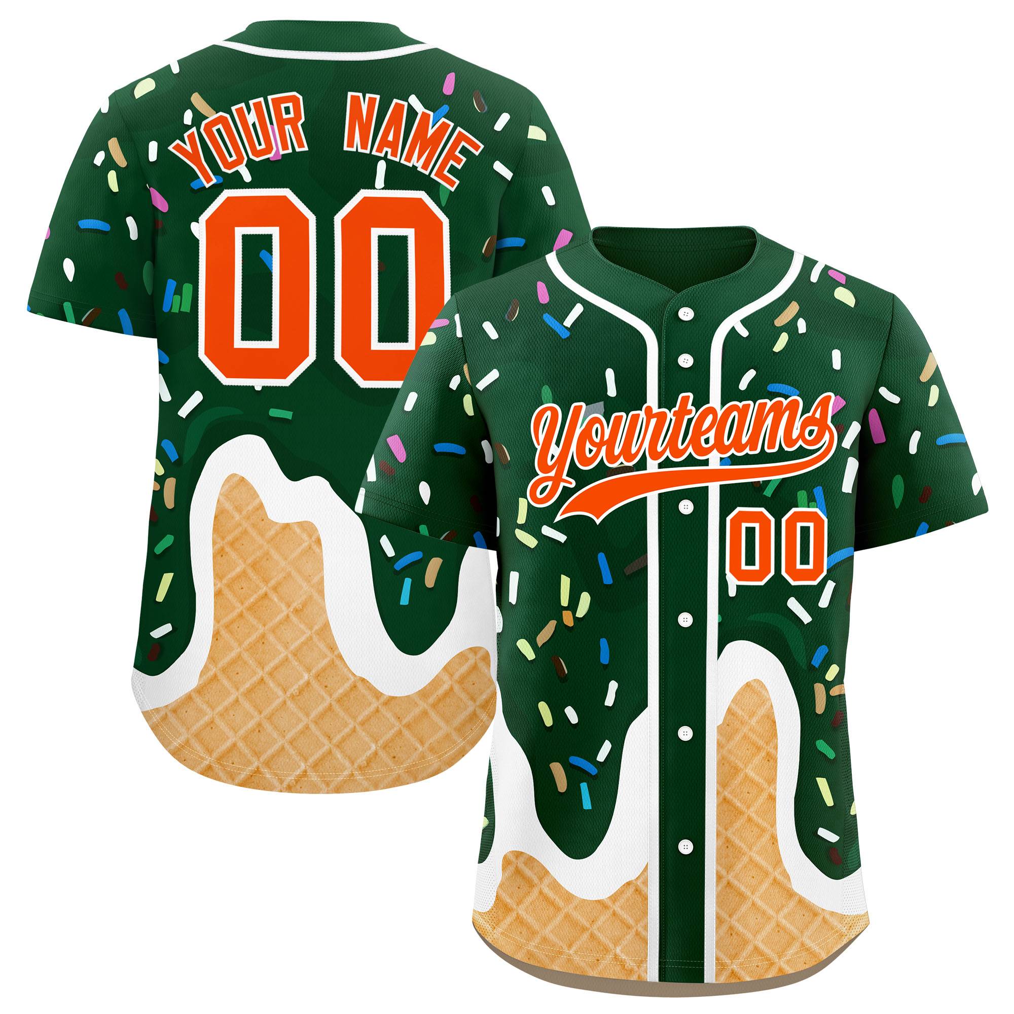 Custom Green Ice Cream Cone Graffiti Pattern Fashion Authentic Baseball Jersey