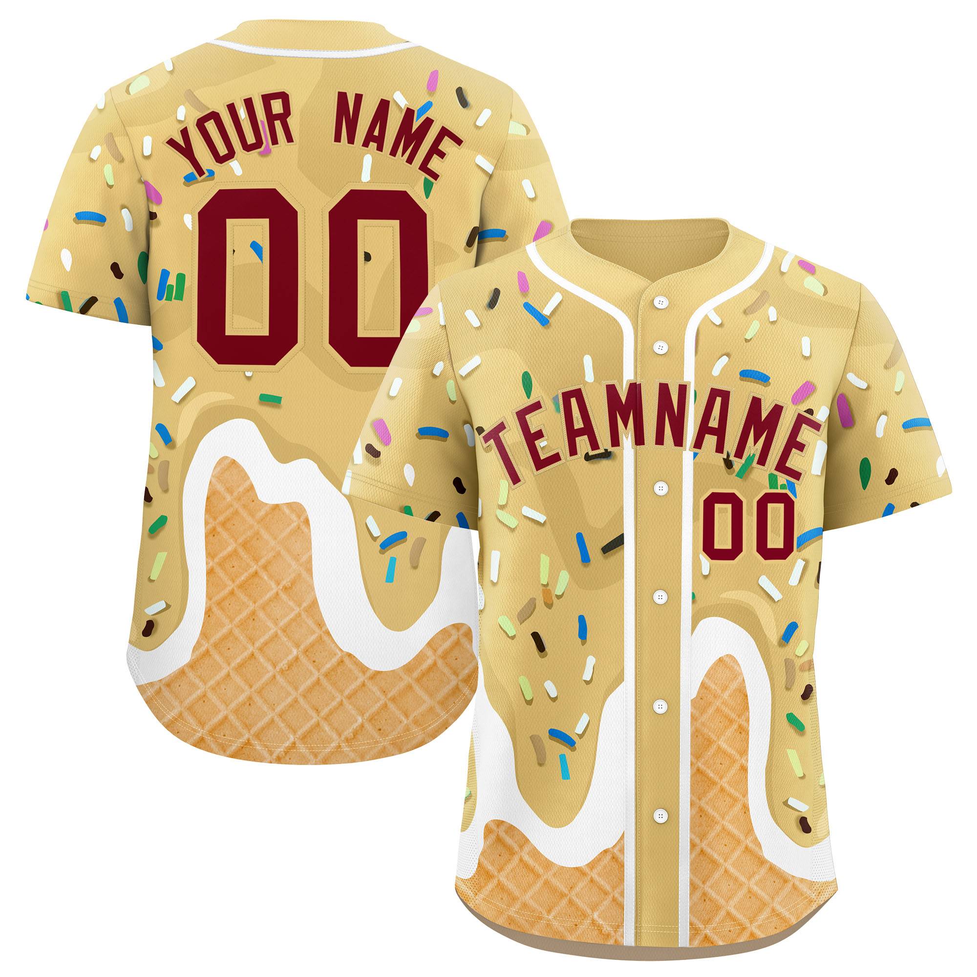 Custom Khaki Ice Cream Cone Graffiti Pattern Fashion Authentic Baseball Jersey