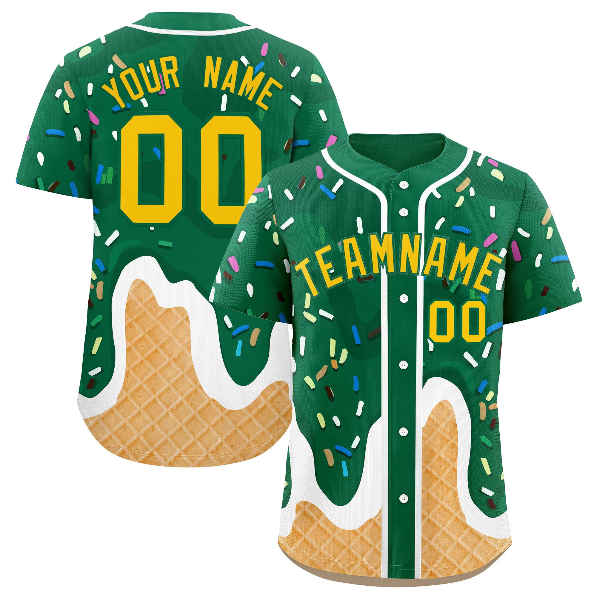 Custom Kelly Green Ice Cream Cone Graffiti Pattern Fashion Authentic Baseball Jersey