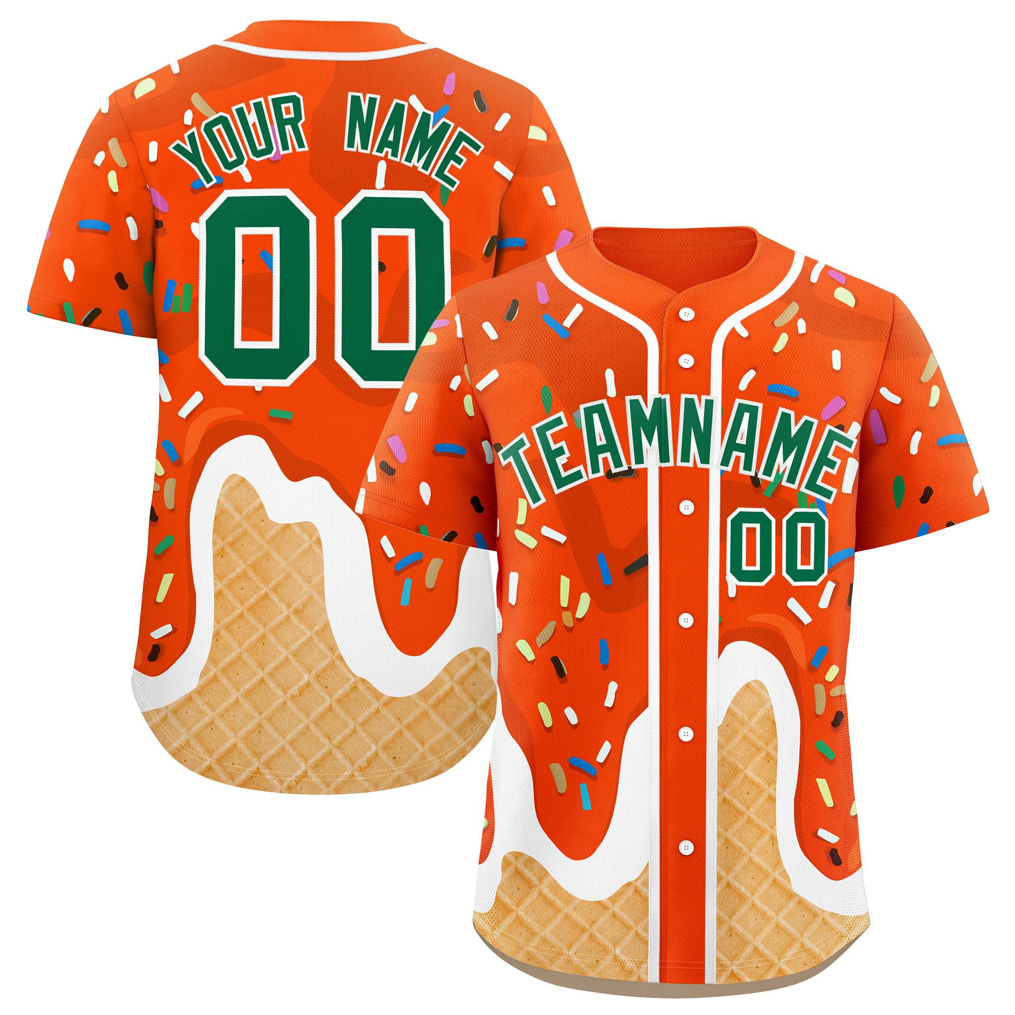 Custom Orange Ice Cream Cone Graffiti Pattern Fashion Authentic Baseball Jersey