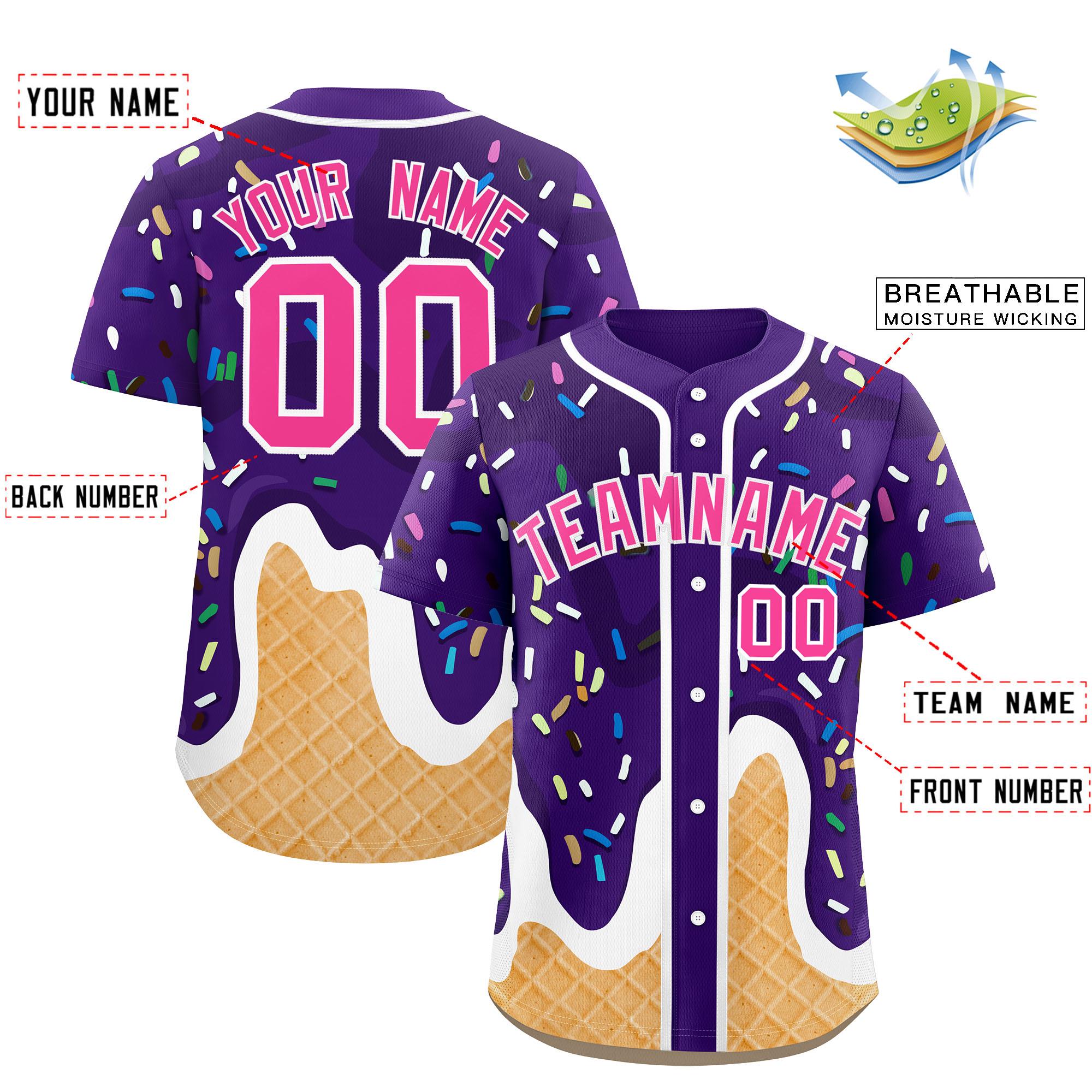 Custom Purple Ice Cream Cone Graffiti Pattern Fashion Authentic Baseball Jersey