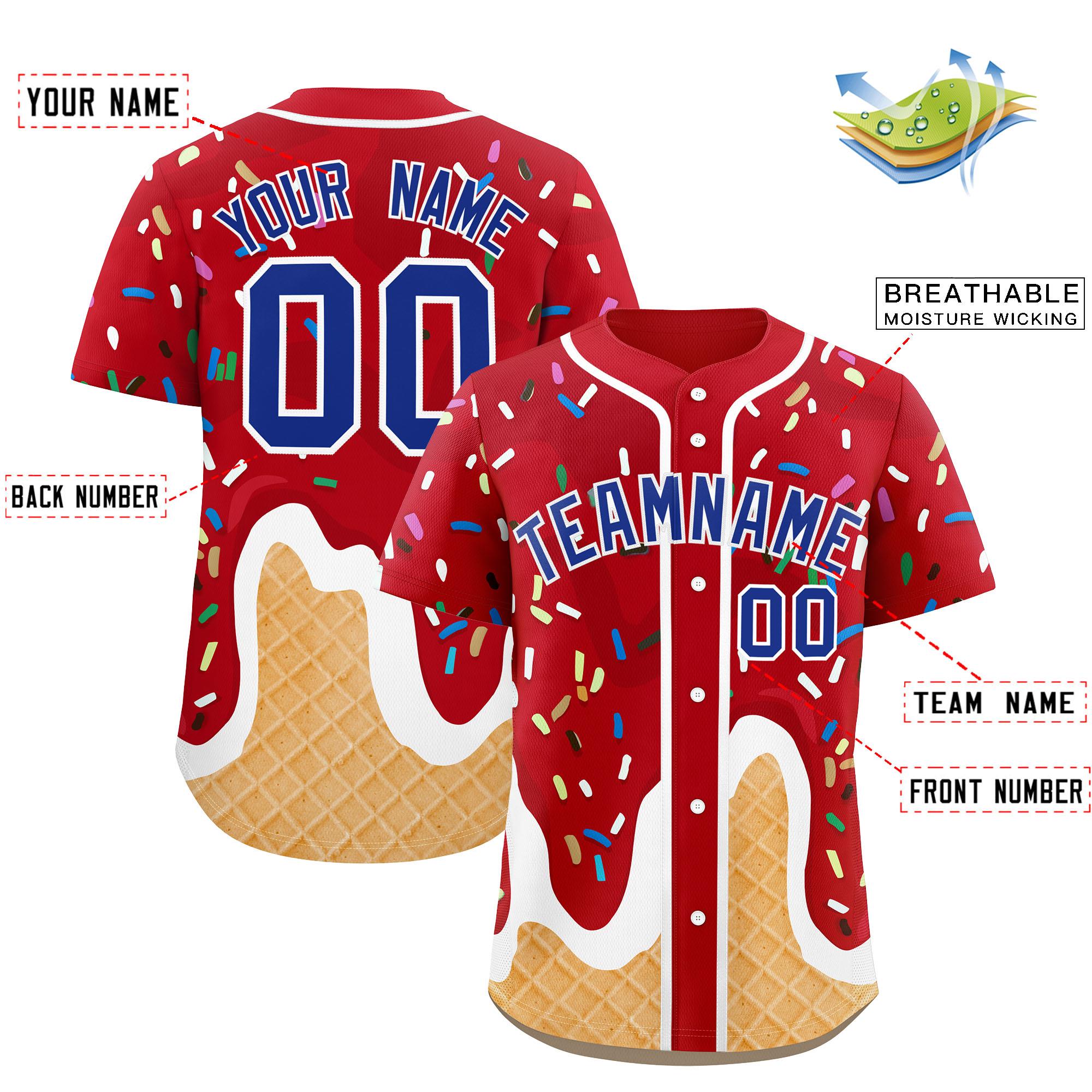Custom Red Ice Cream Cone Graffiti Pattern Fashion Authentic Baseball Jersey