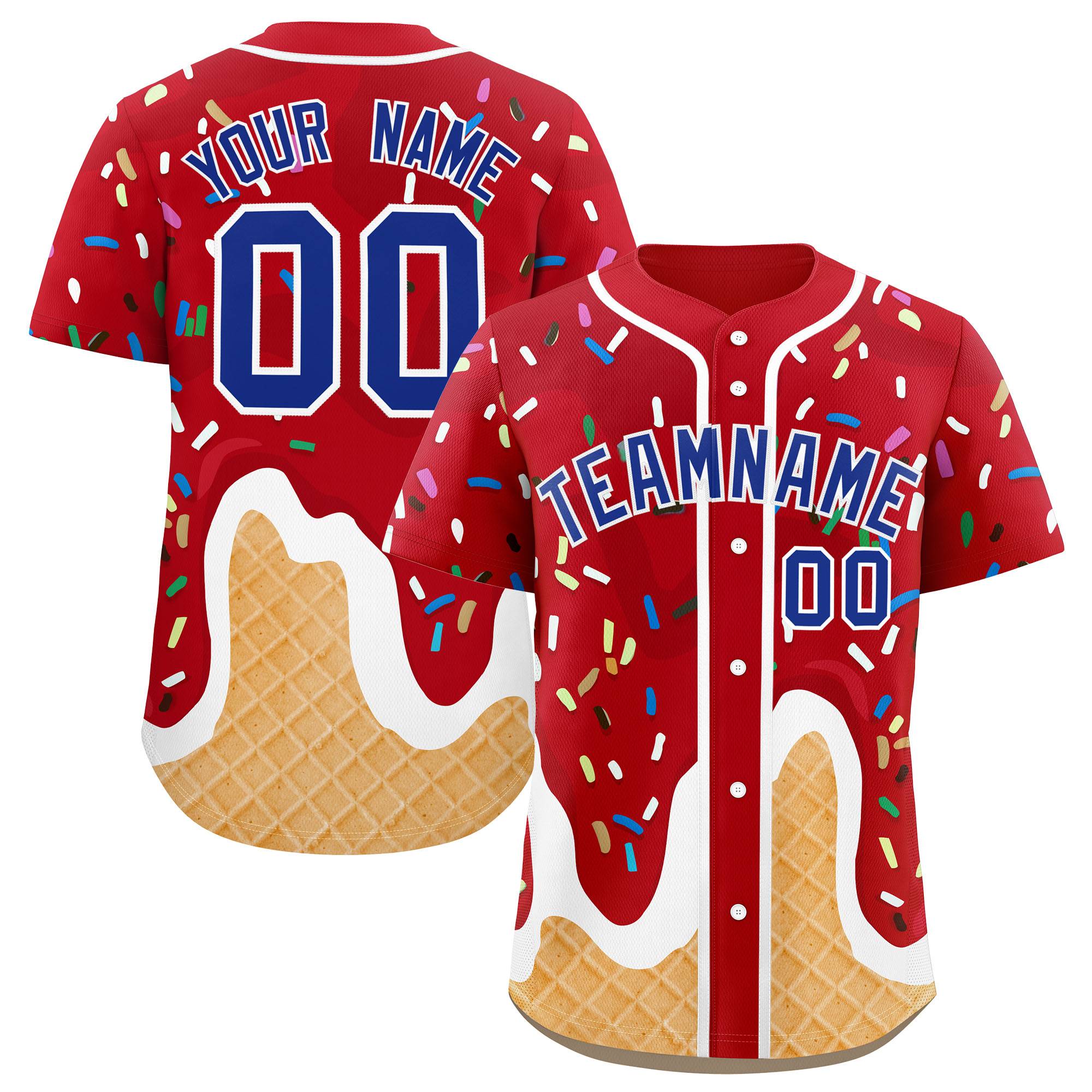 Custom Red Ice Cream Cone Graffiti Pattern Fashion Authentic Baseball Jersey