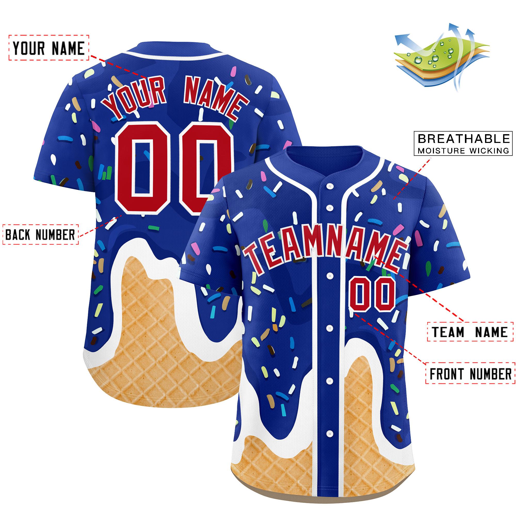 Custom Royal Ice Cream Cone Graffiti Pattern Fashion Authentic Baseball Jersey