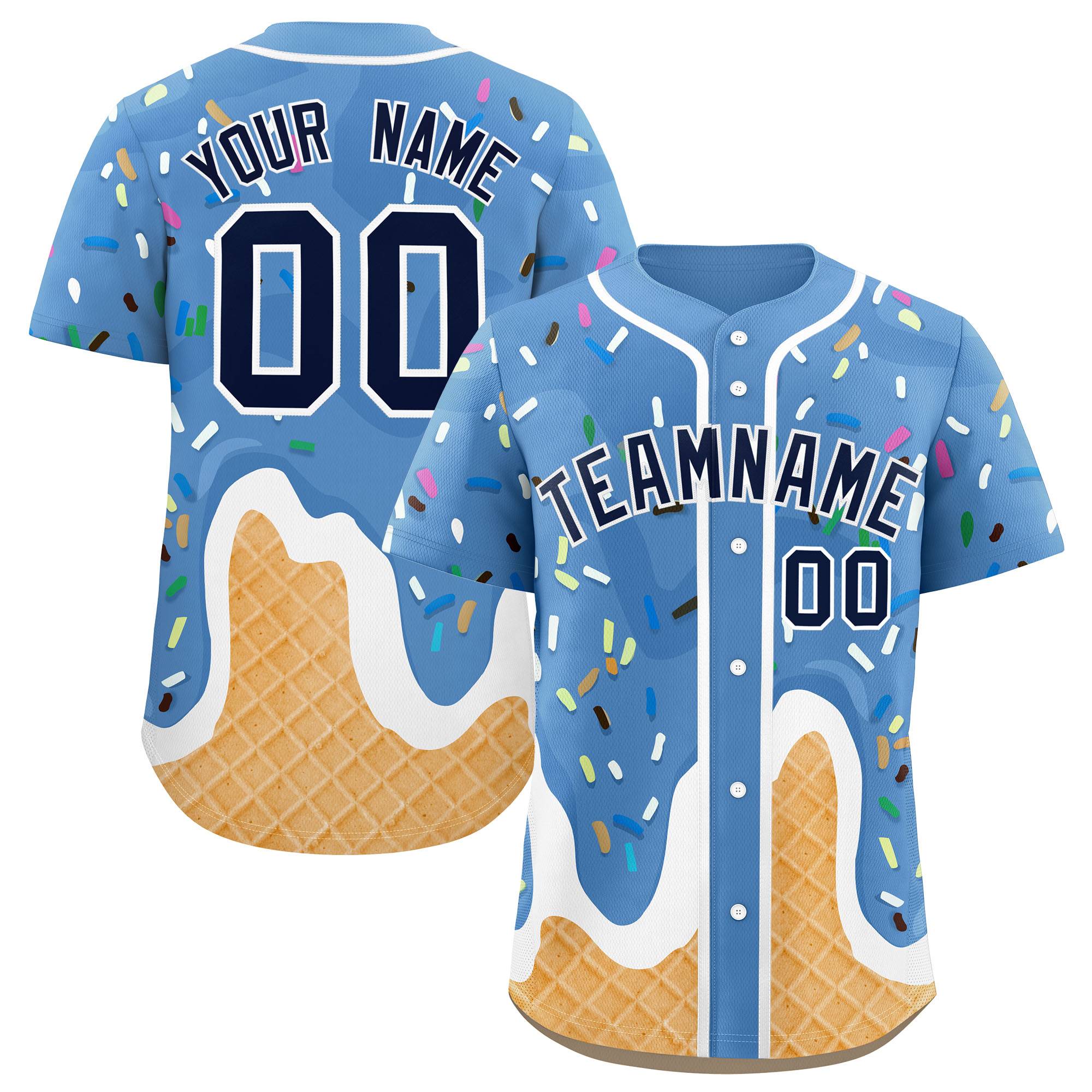 Custom Powder Blue Ice Cream Cone Graffiti Pattern Fashion Authentic Baseball Jersey