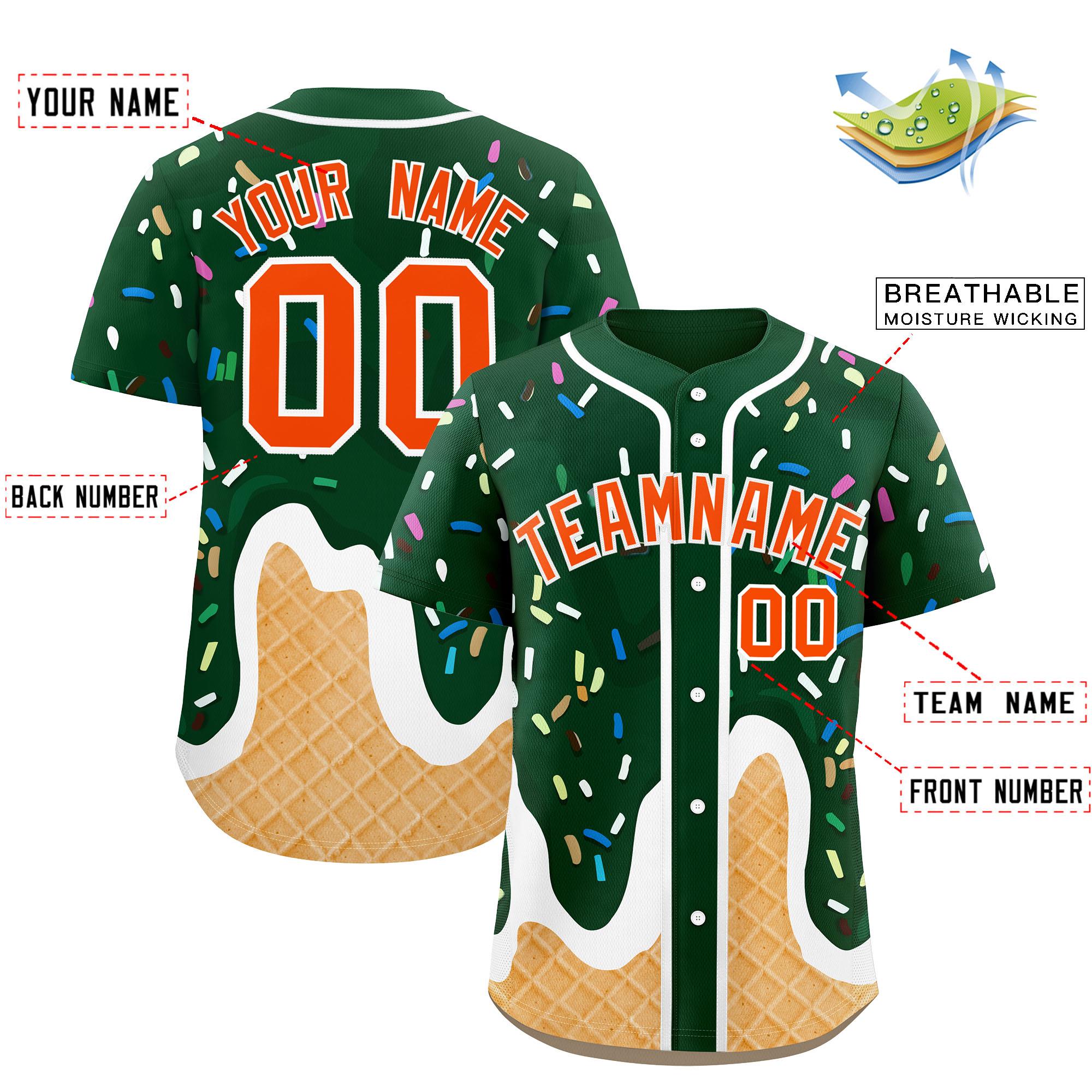 Custom Green Ice Cream Cone Graffiti Pattern Fashion Authentic Baseball Jersey