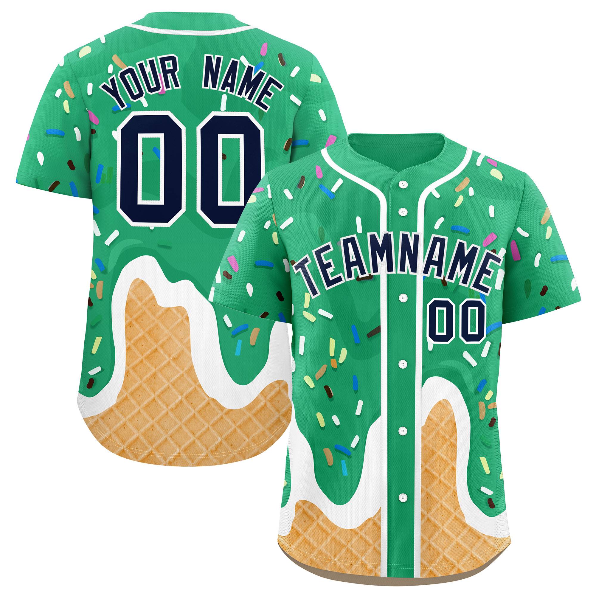 Custom Brilliant Green Ice Cream Cone Graffiti Pattern Fashion Authentic Baseball Jersey