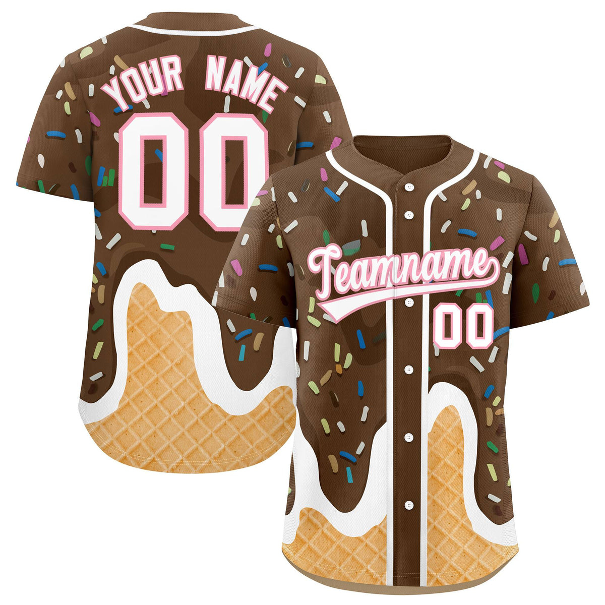 Custom Brown Ice Cream Cone Graffiti Pattern Fashion Authentic Baseball Jersey
