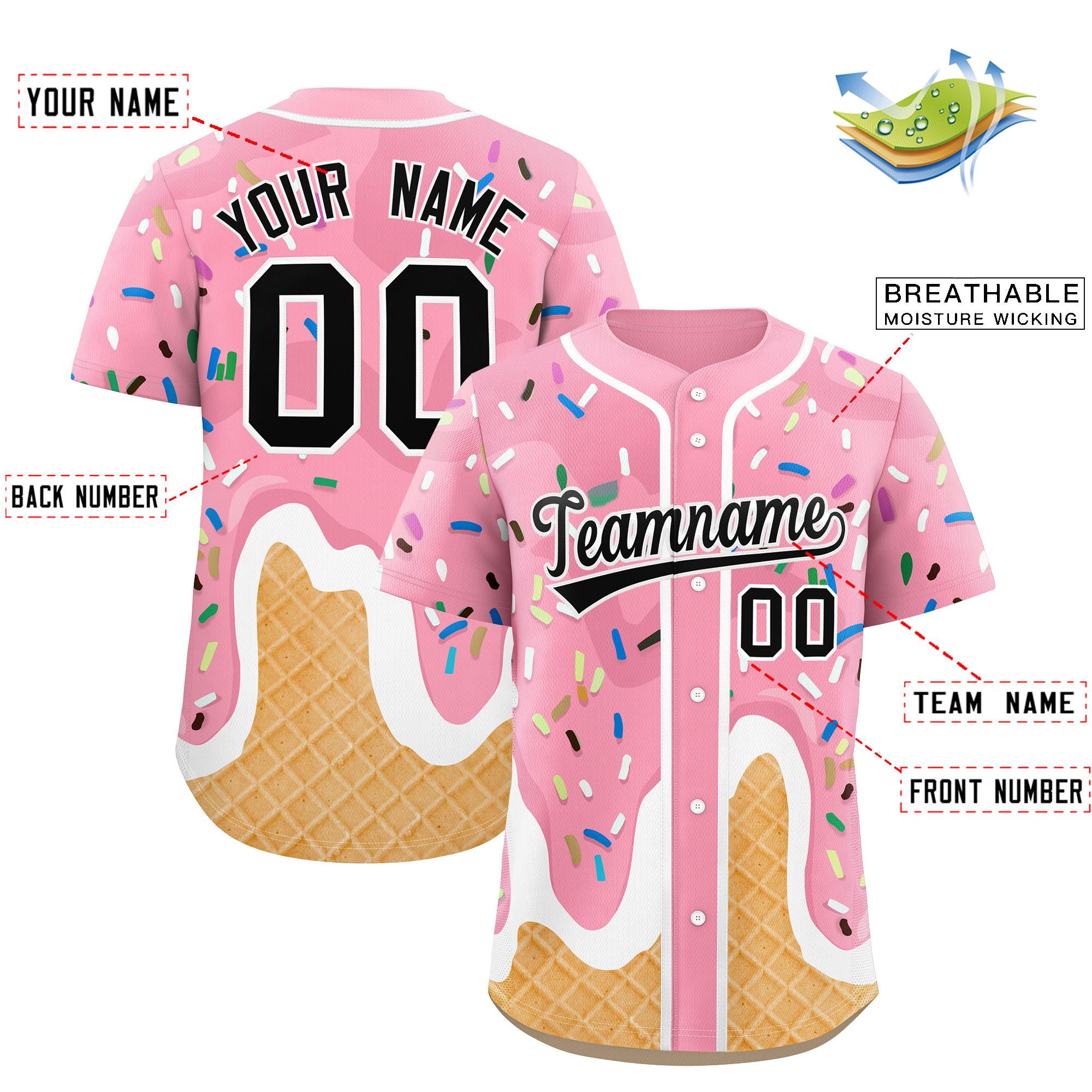 Custom Light Pink Ice Cream Cone Graffiti Pattern Fashion Authentic Baseball Jersey