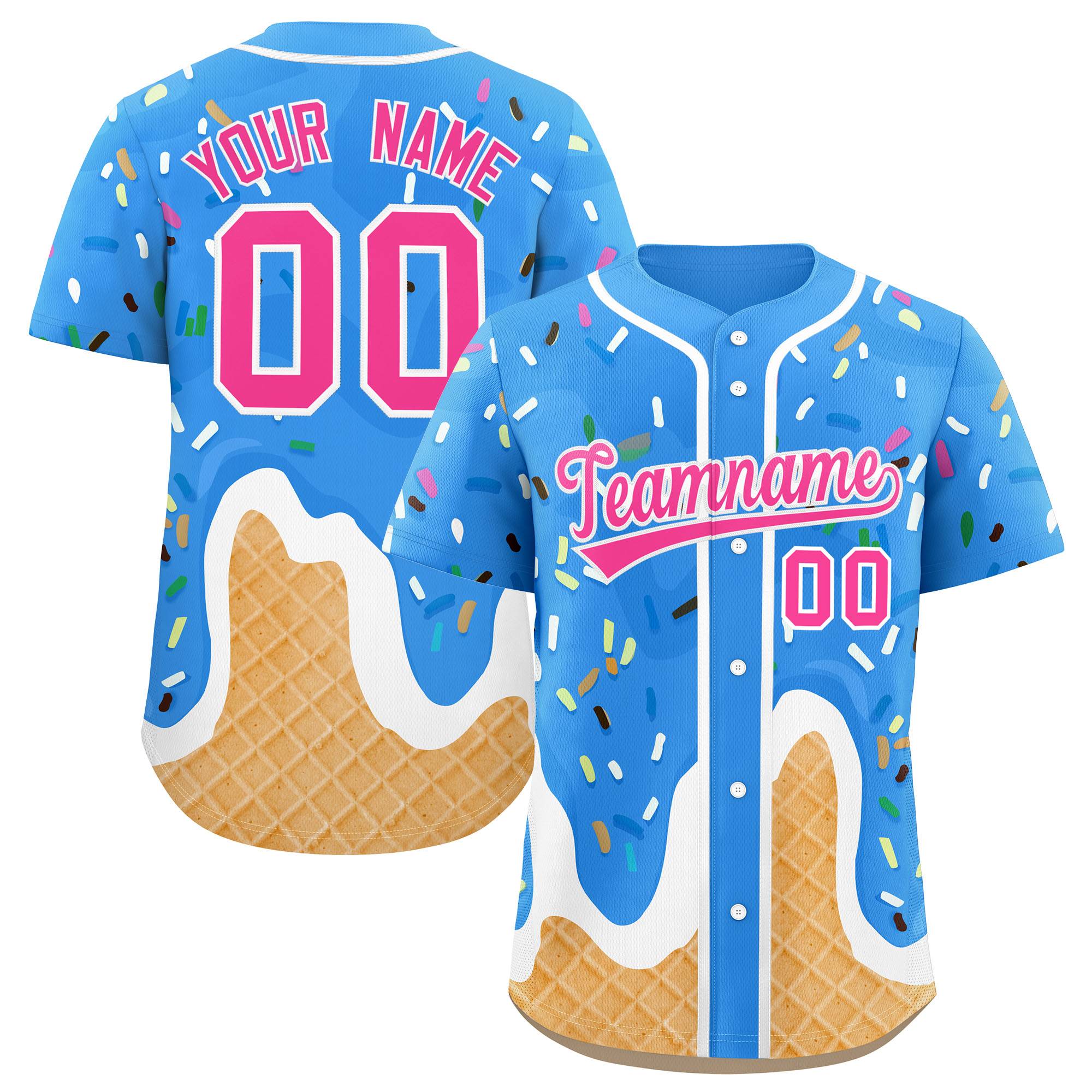 Custom Powder Blue Ice Cream Cone Graffiti Pattern Fashion Authentic Baseball Jersey