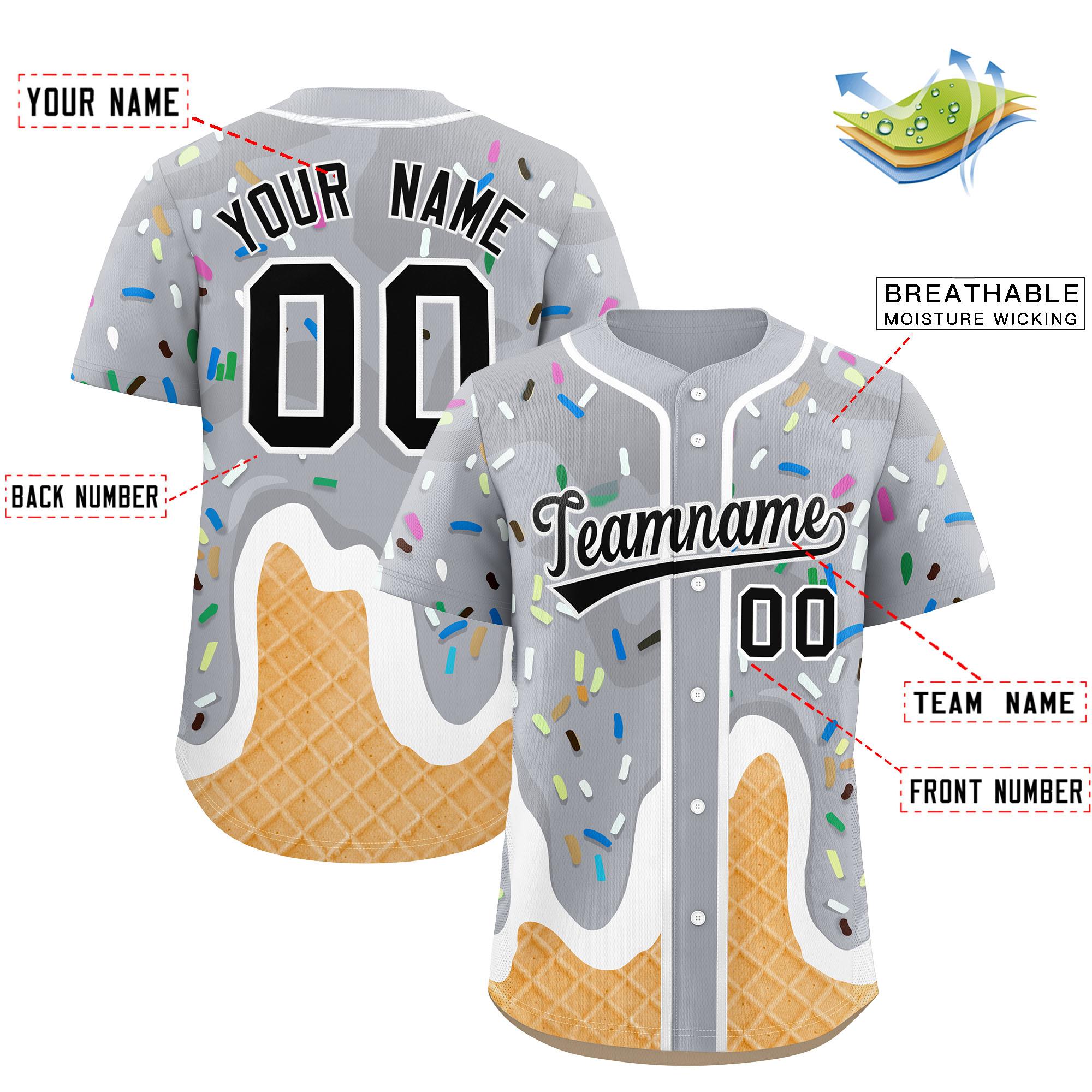 Custom Gray Ice Cream Cone Graffiti Pattern Fashion Authentic Baseball Jersey