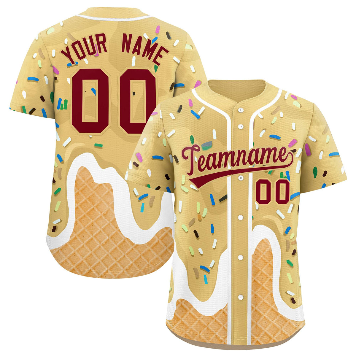 Custom Khaki Ice Cream Cone Graffiti Pattern Fashion Authentic Baseball Jersey