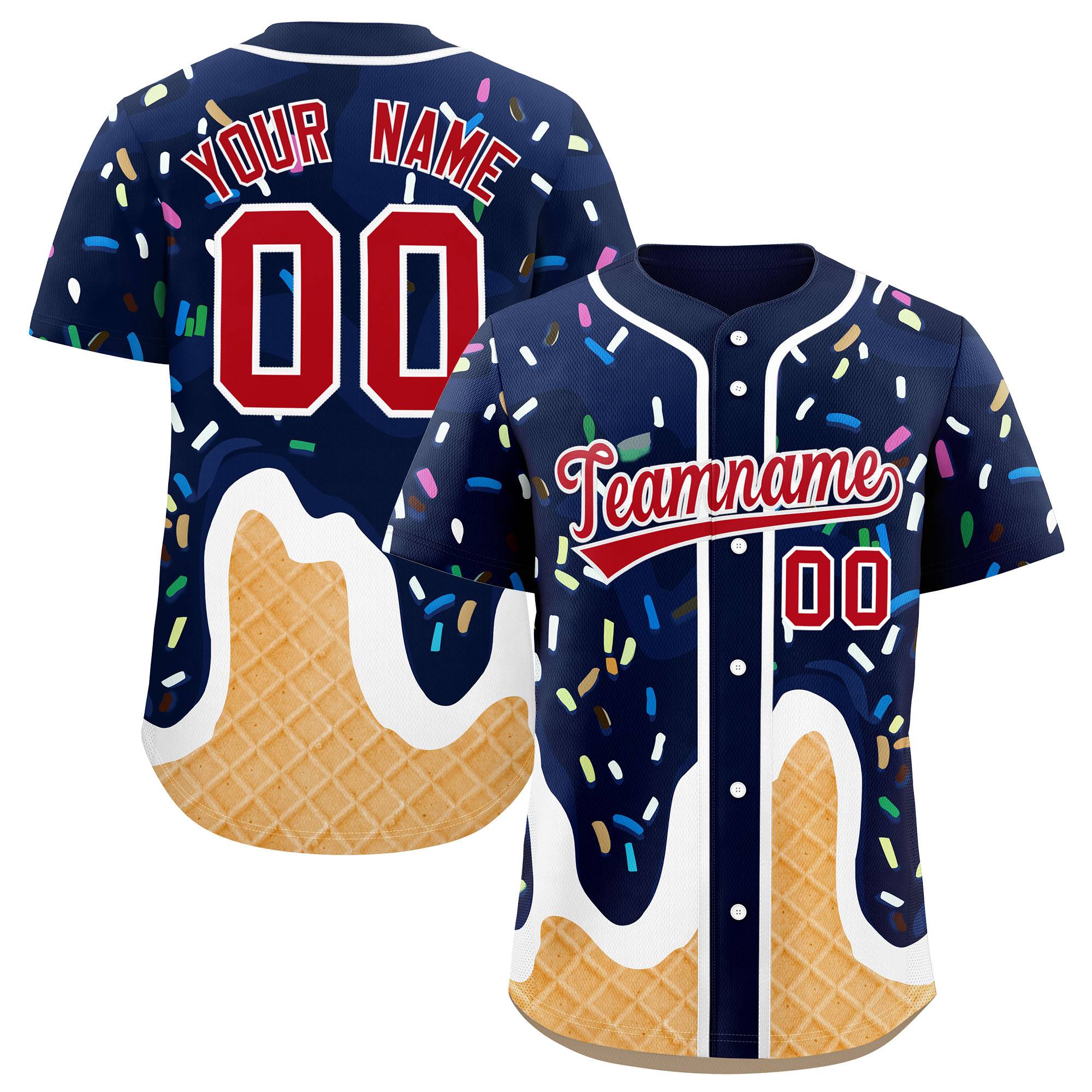 Custom Navy Ice Cream Cone Graffiti Pattern Fashion Authentic Baseball Jersey