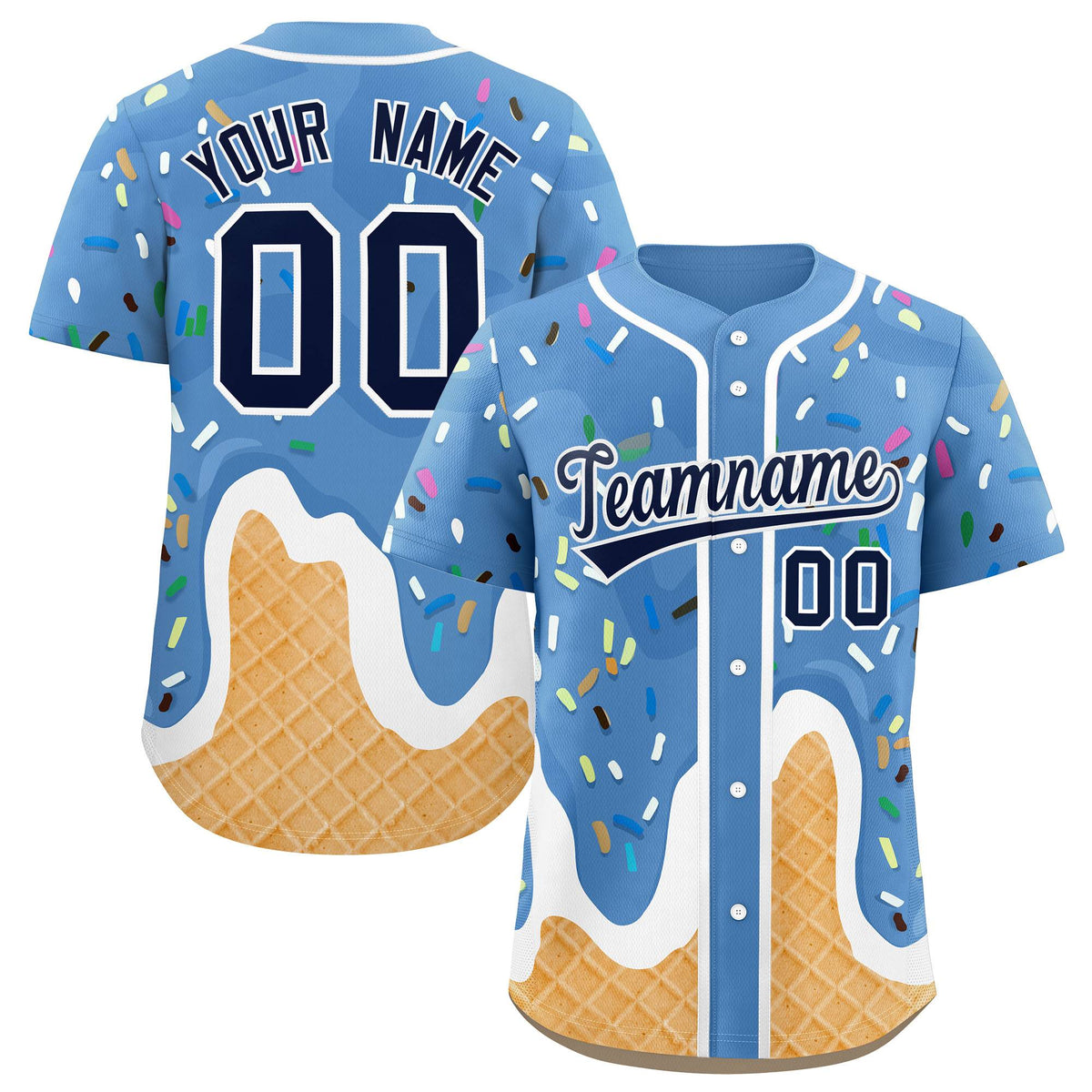 Custom Powder Blue Ice Cream Cone Graffiti Pattern Fashion Authentic Baseball Jersey
