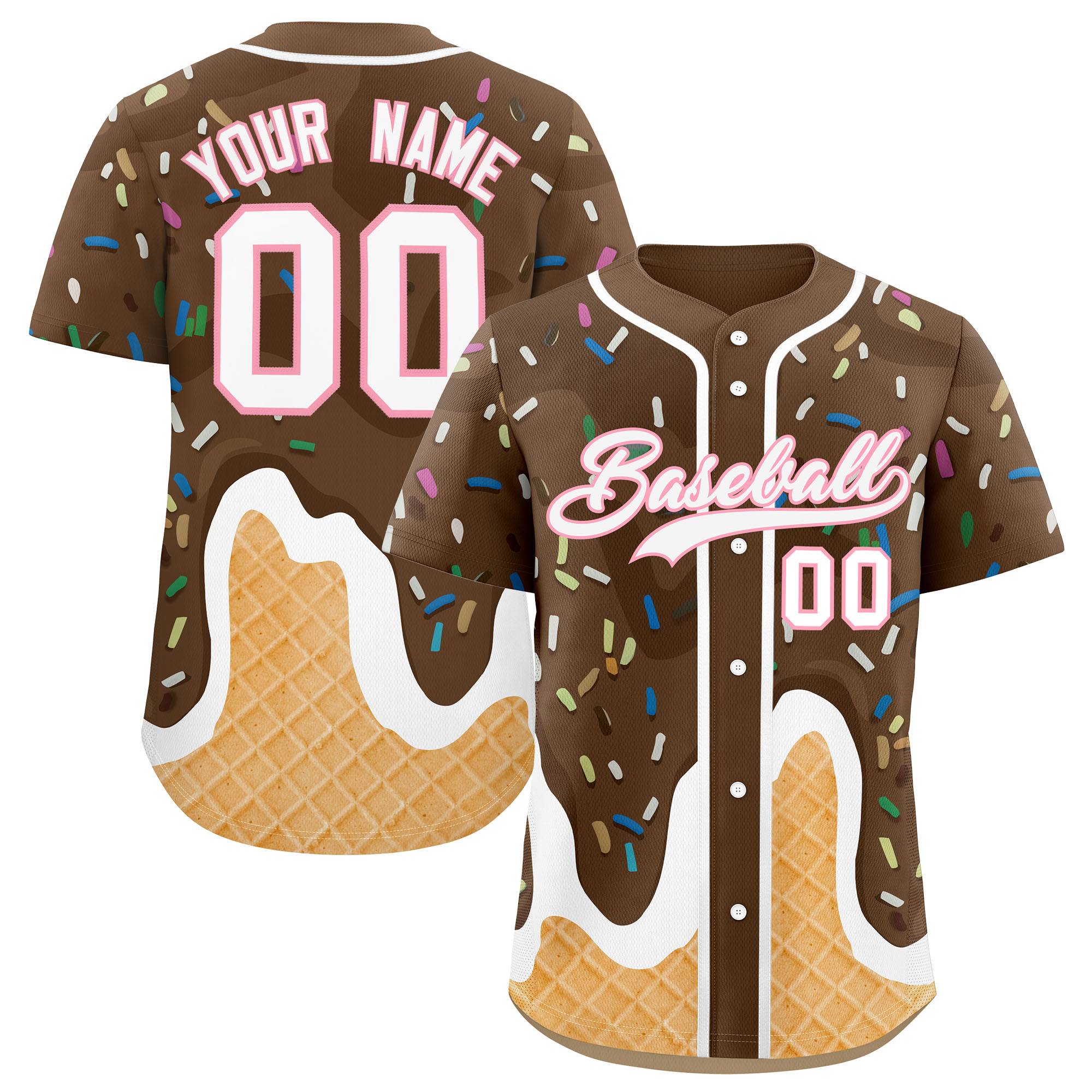Custom Brown Ice Cream Cone Graffiti Pattern Fashion Authentic Baseball Jersey