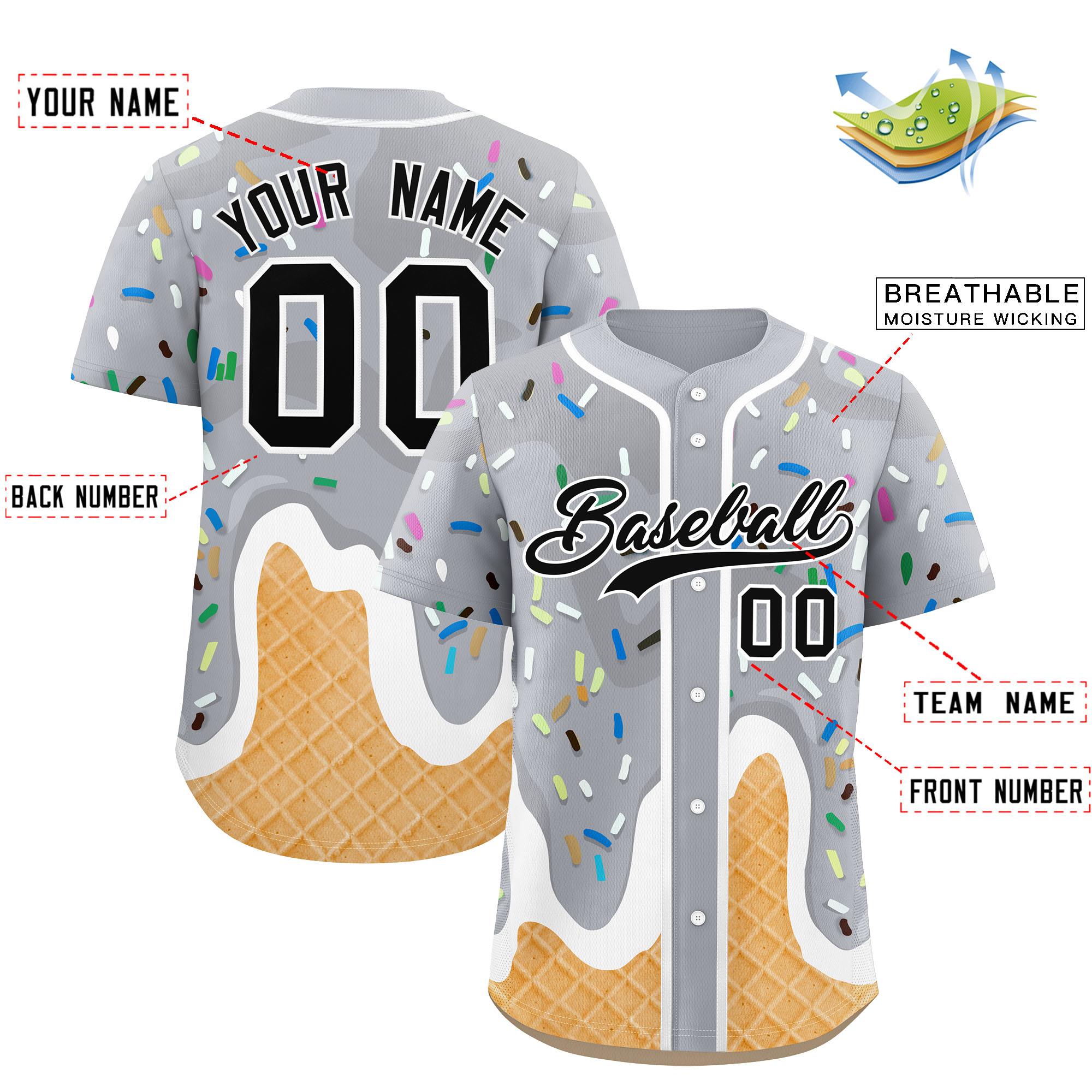 Custom Gray Ice Cream Cone Graffiti Pattern Fashion Authentic Baseball Jersey