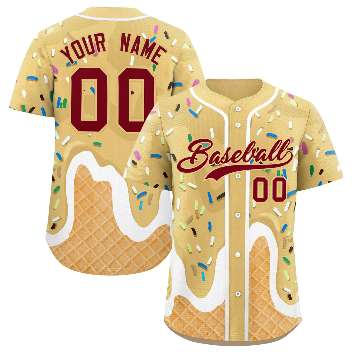 Custom Khaki Ice Cream Cone Graffiti Pattern Fashion Authentic Baseball Jersey