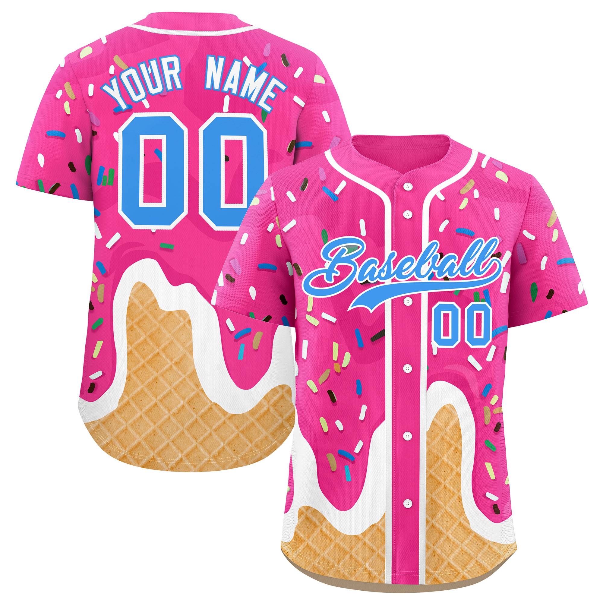 Custom Pink Ice Cream Cone Graffiti Pattern Fashion Authentic Baseball Jersey