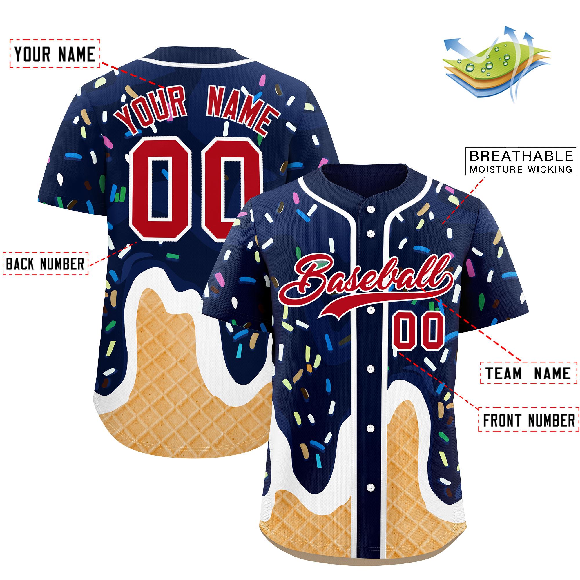 Custom Navy Ice Cream Cone Graffiti Pattern Fashion Authentic Baseball Jersey