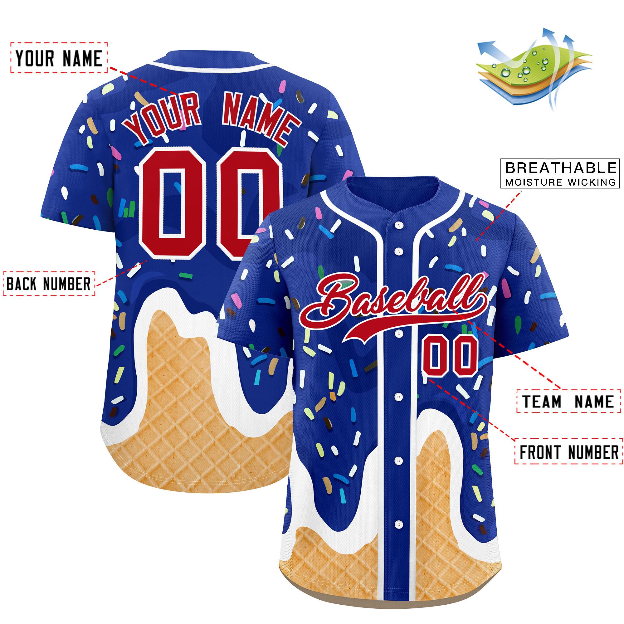 Custom Royal Ice Cream Cone Graffiti Pattern Fashion Authentic Baseball Jersey