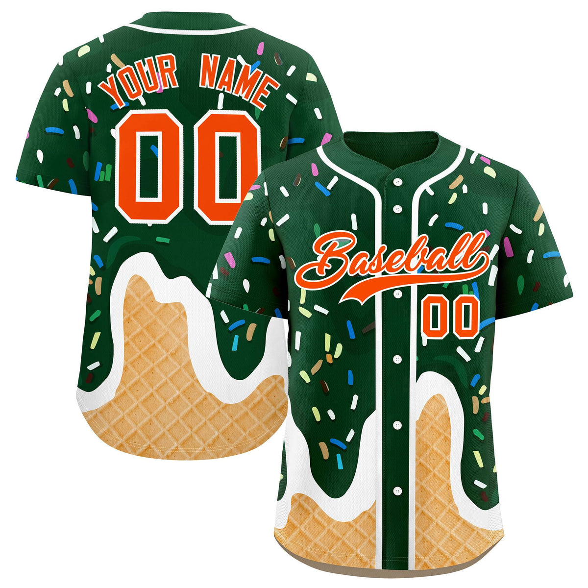 Custom Green Ice Cream Cone Graffiti Pattern Fashion Authentic Baseball Jersey