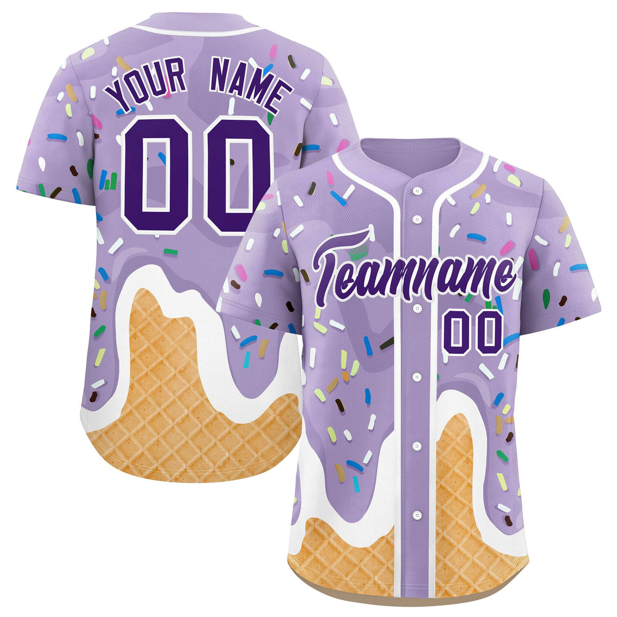 Custom Light Purple Ice Cream Cone Graffiti Pattern Fashion Authentic Baseball Jersey