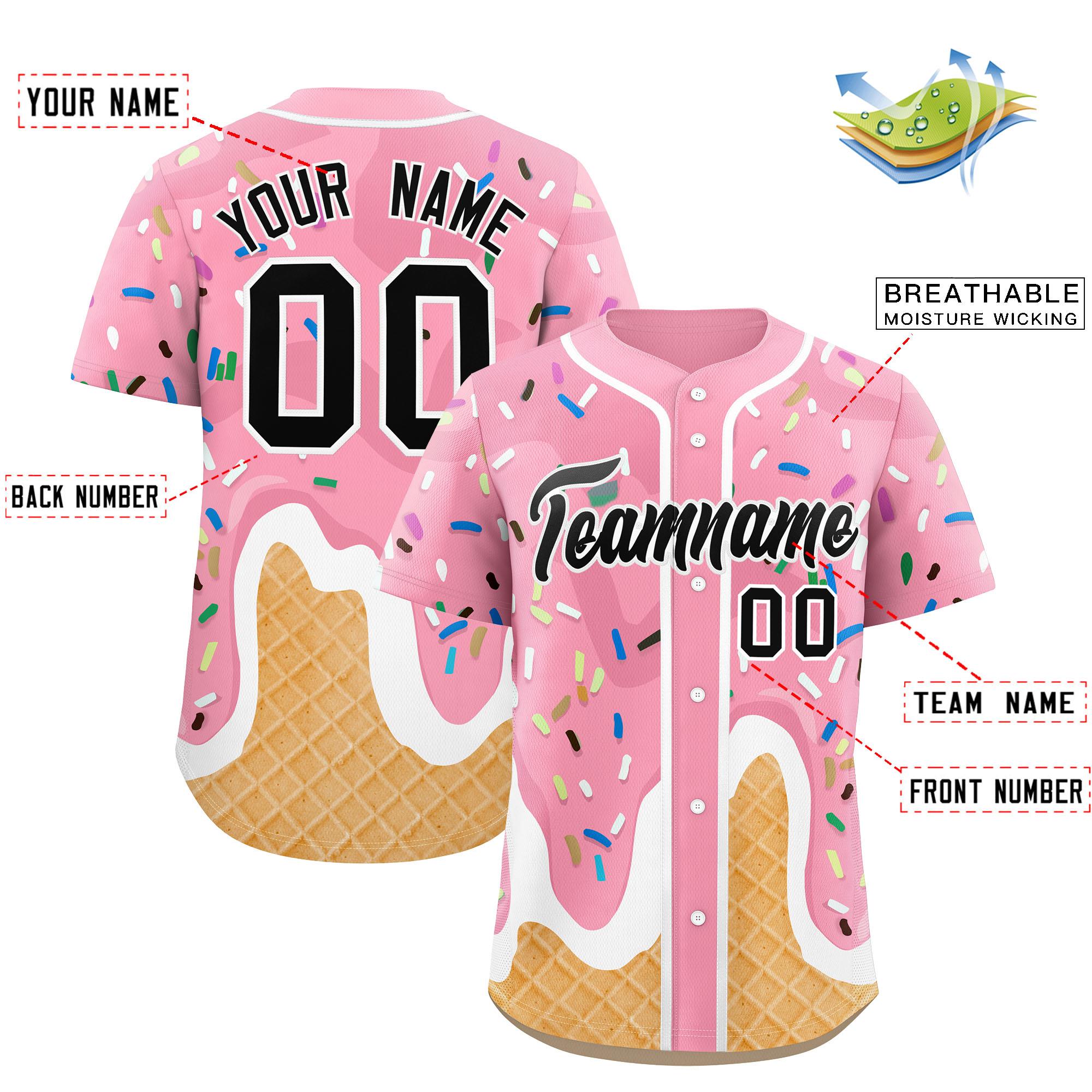 Custom Light Pink Ice Cream Cone Graffiti Pattern Fashion Authentic Baseball Jersey