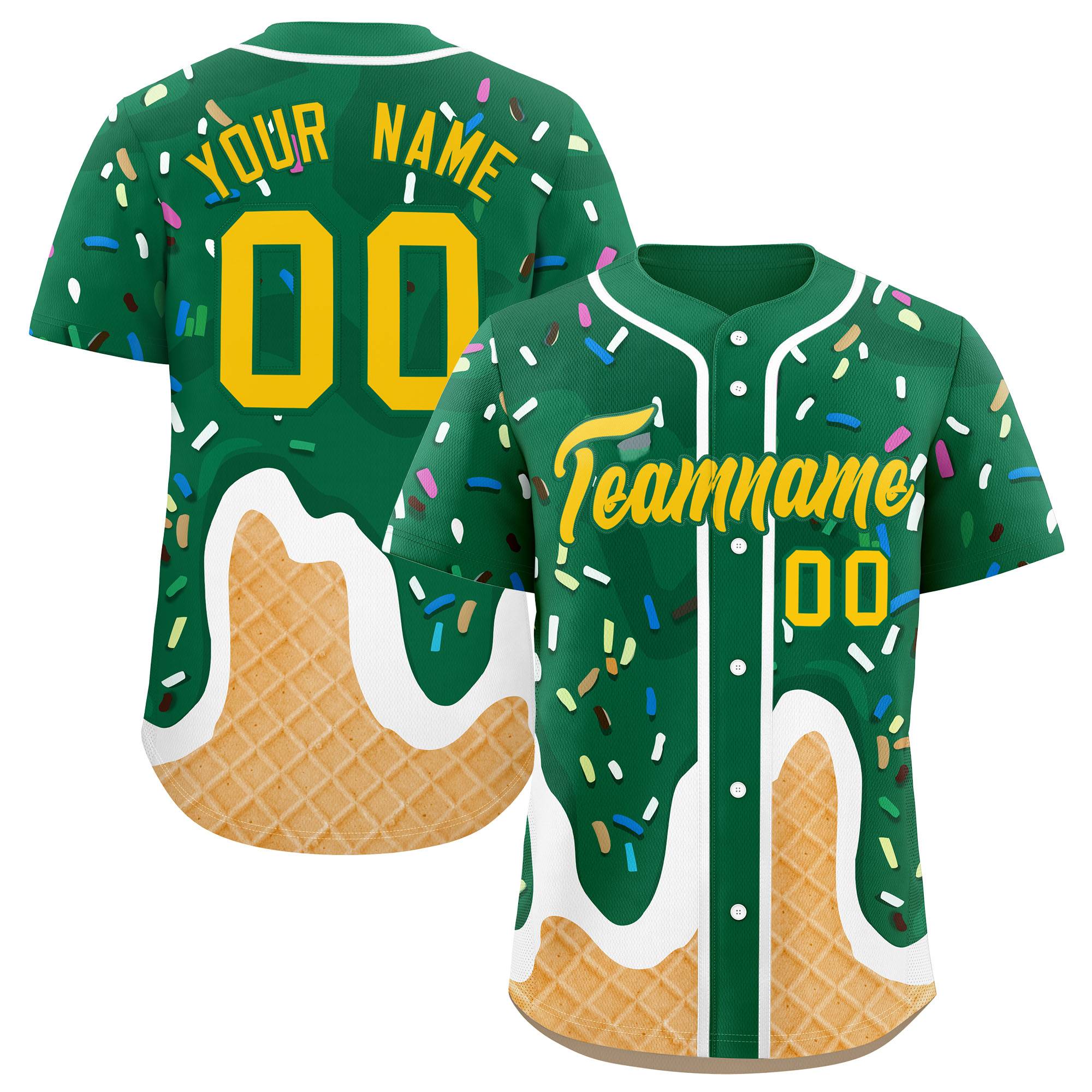 Custom Kelly Green Ice Cream Cone Graffiti Pattern Fashion Authentic Baseball Jersey
