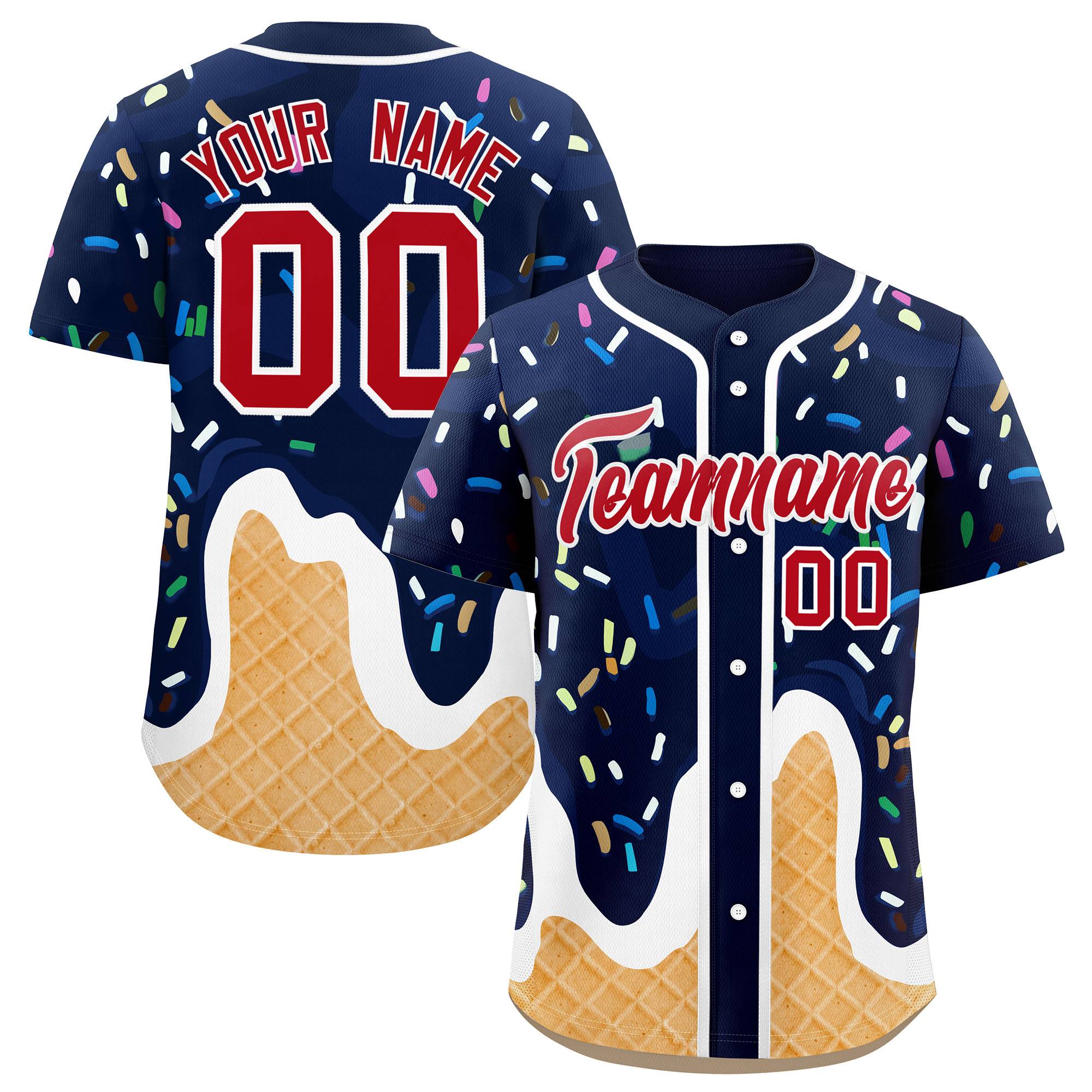 Custom Navy Ice Cream Cone Graffiti Pattern Fashion Authentic Baseball Jersey