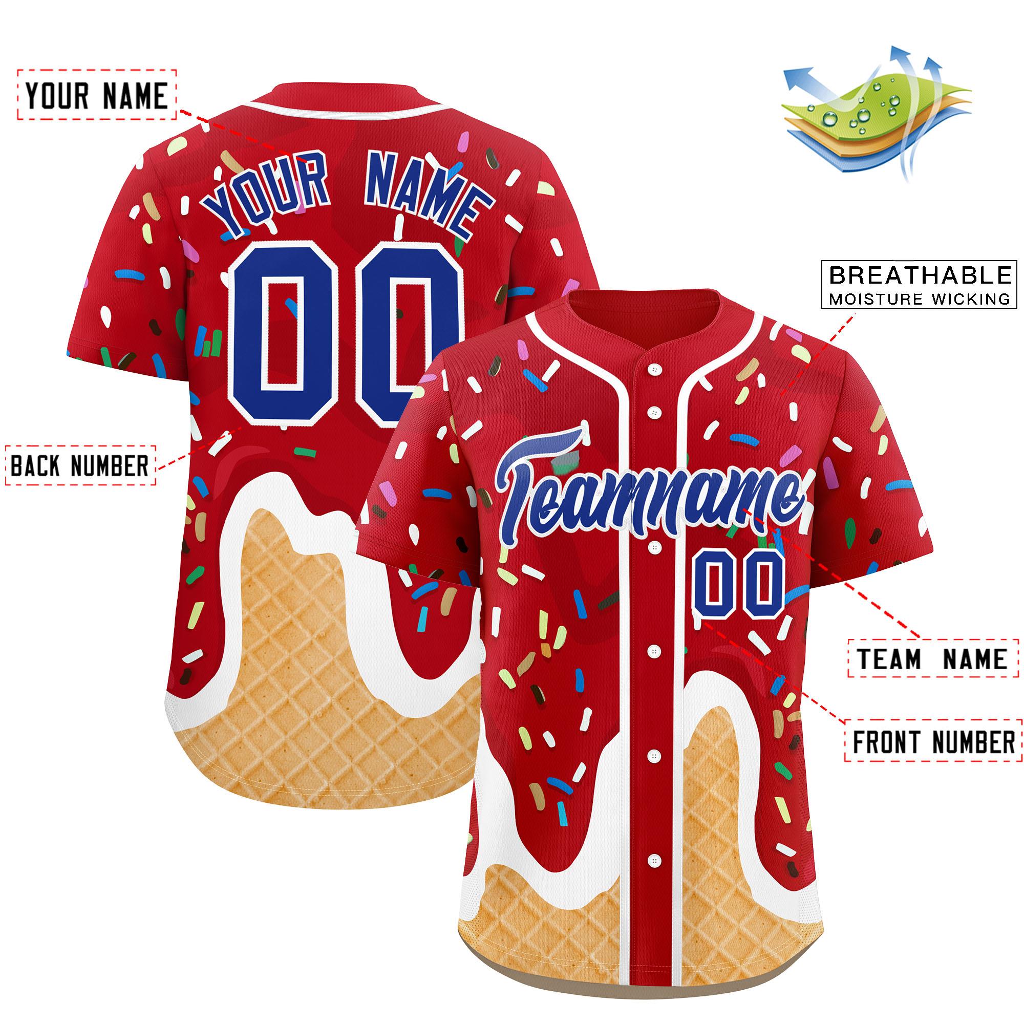 Custom Red Ice Cream Cone Graffiti Pattern Fashion Authentic Baseball Jersey