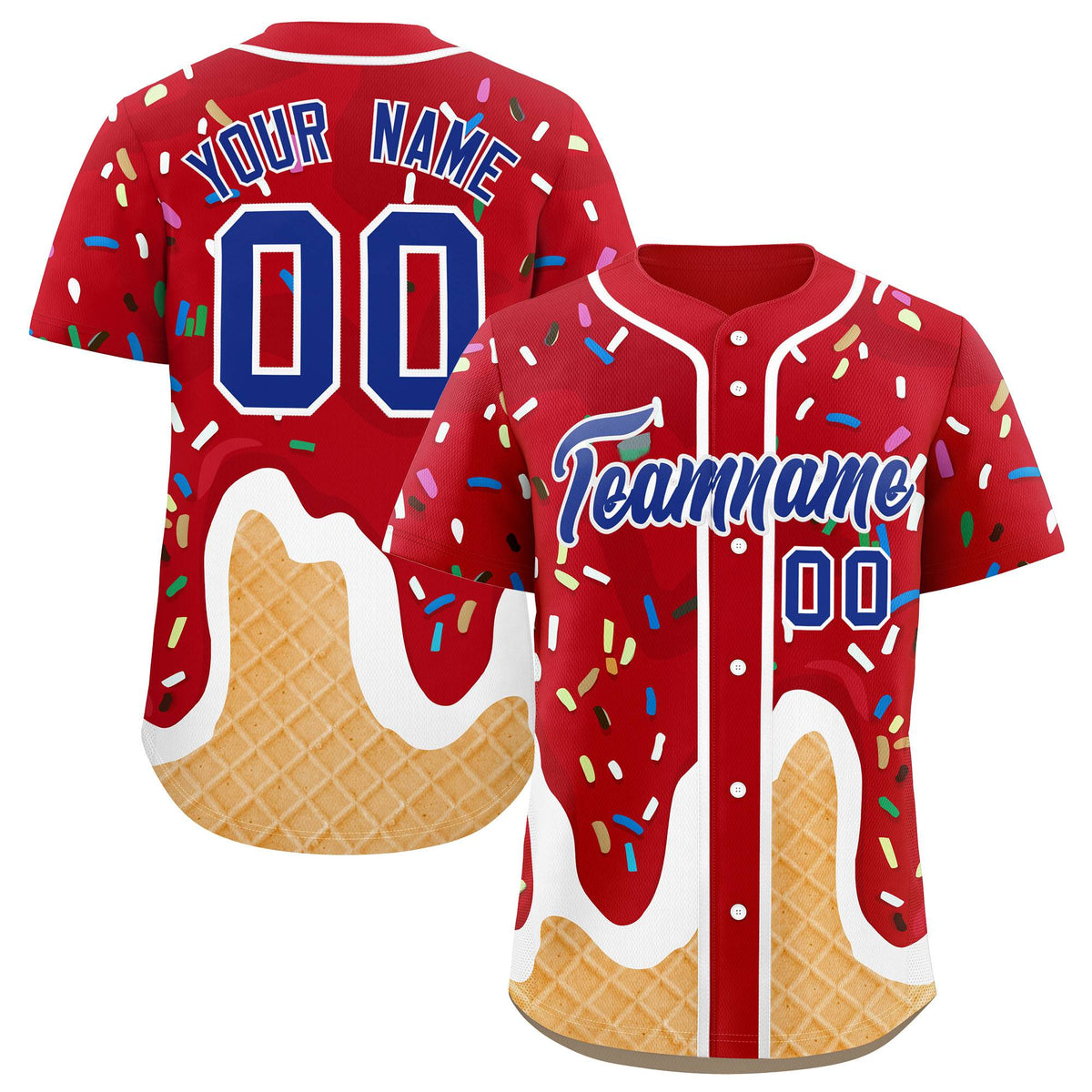 Custom Red Ice Cream Cone Graffiti Pattern Fashion Authentic Baseball Jersey