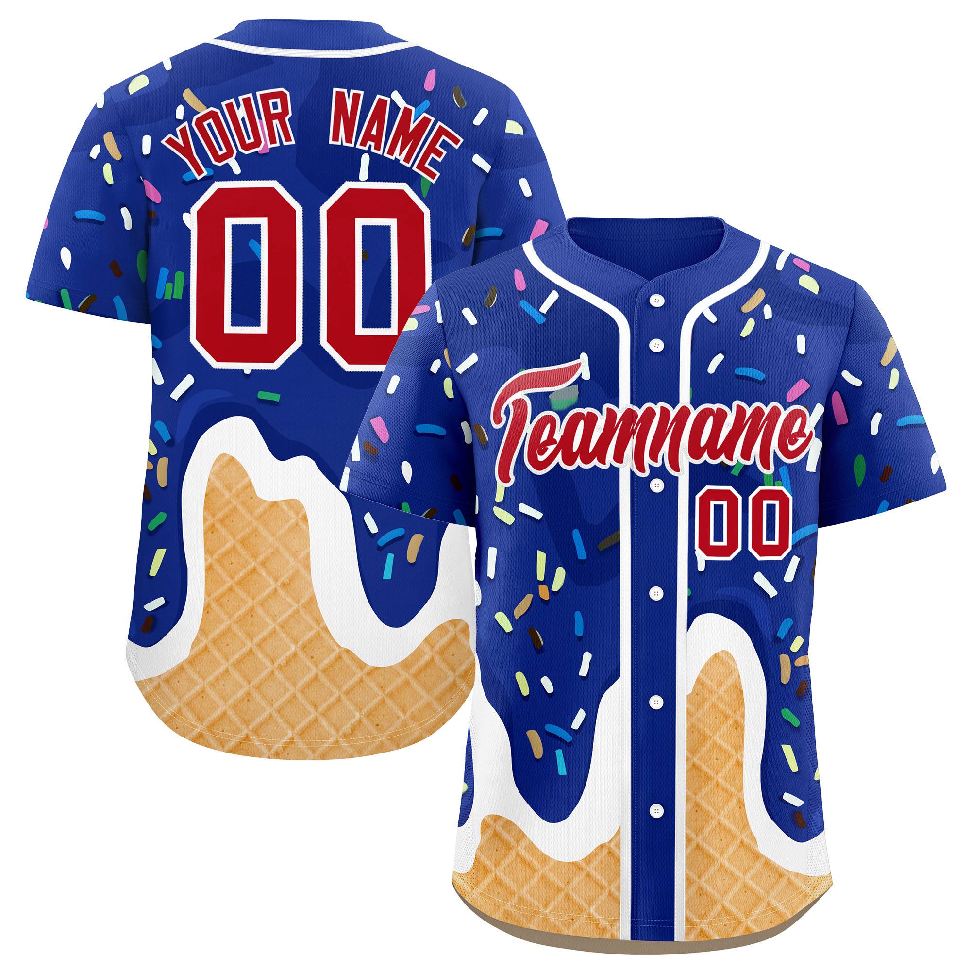 Custom Royal Ice Cream Cone Graffiti Pattern Fashion Authentic Baseball Jersey