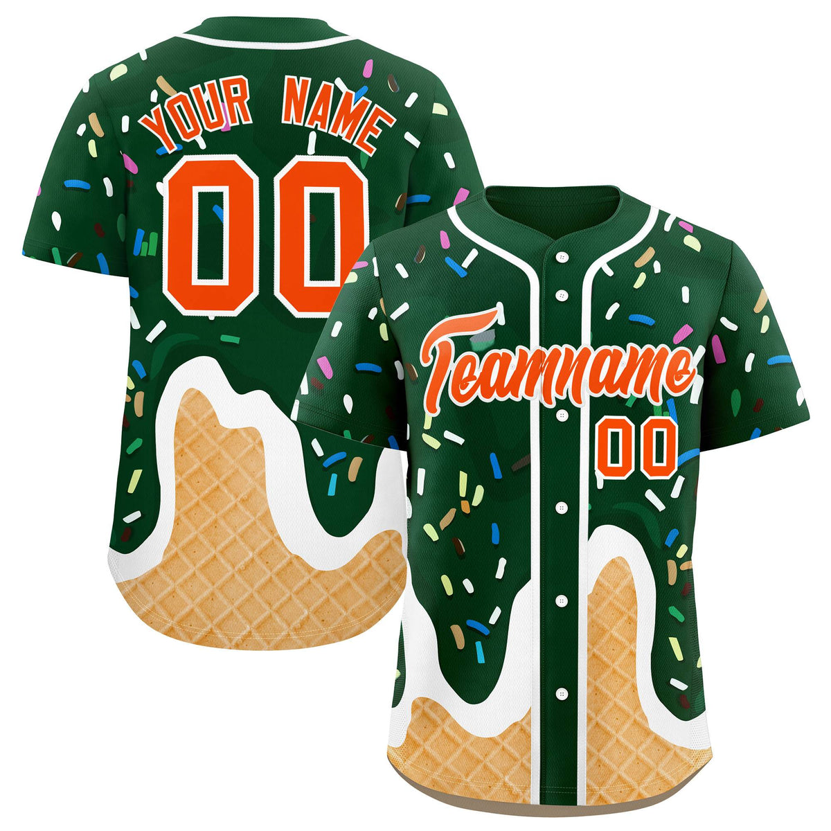 Custom Green Ice Cream Cone Graffiti Pattern Fashion Authentic Baseball Jersey