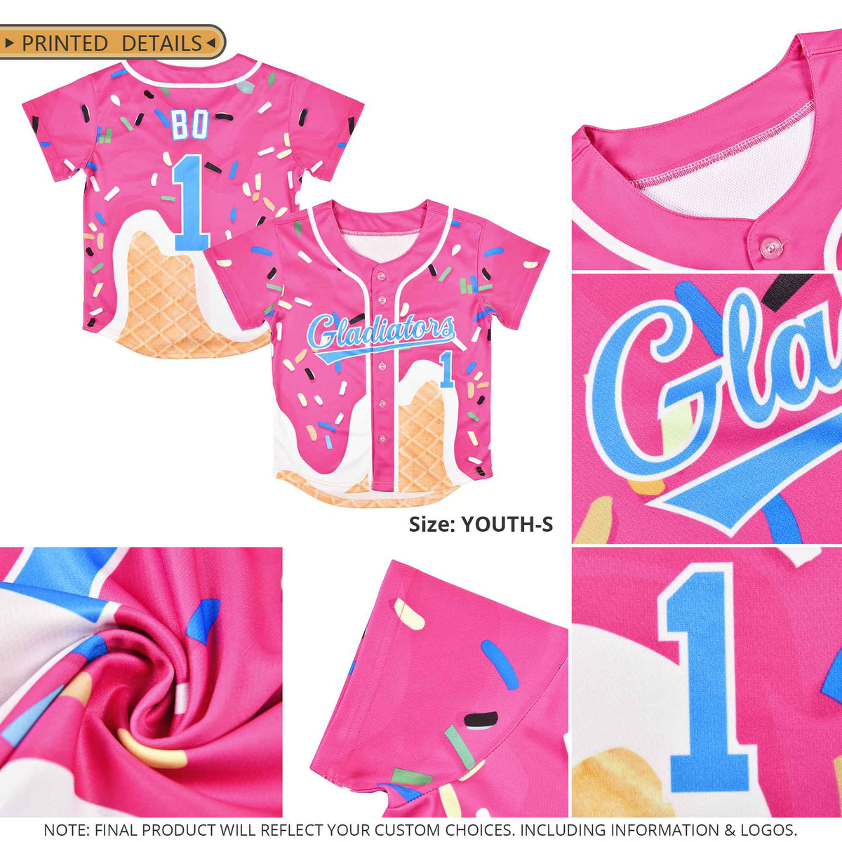Custom Royal Ice Cream Cone Graffiti Pattern Fashion Authentic Baseball Jersey