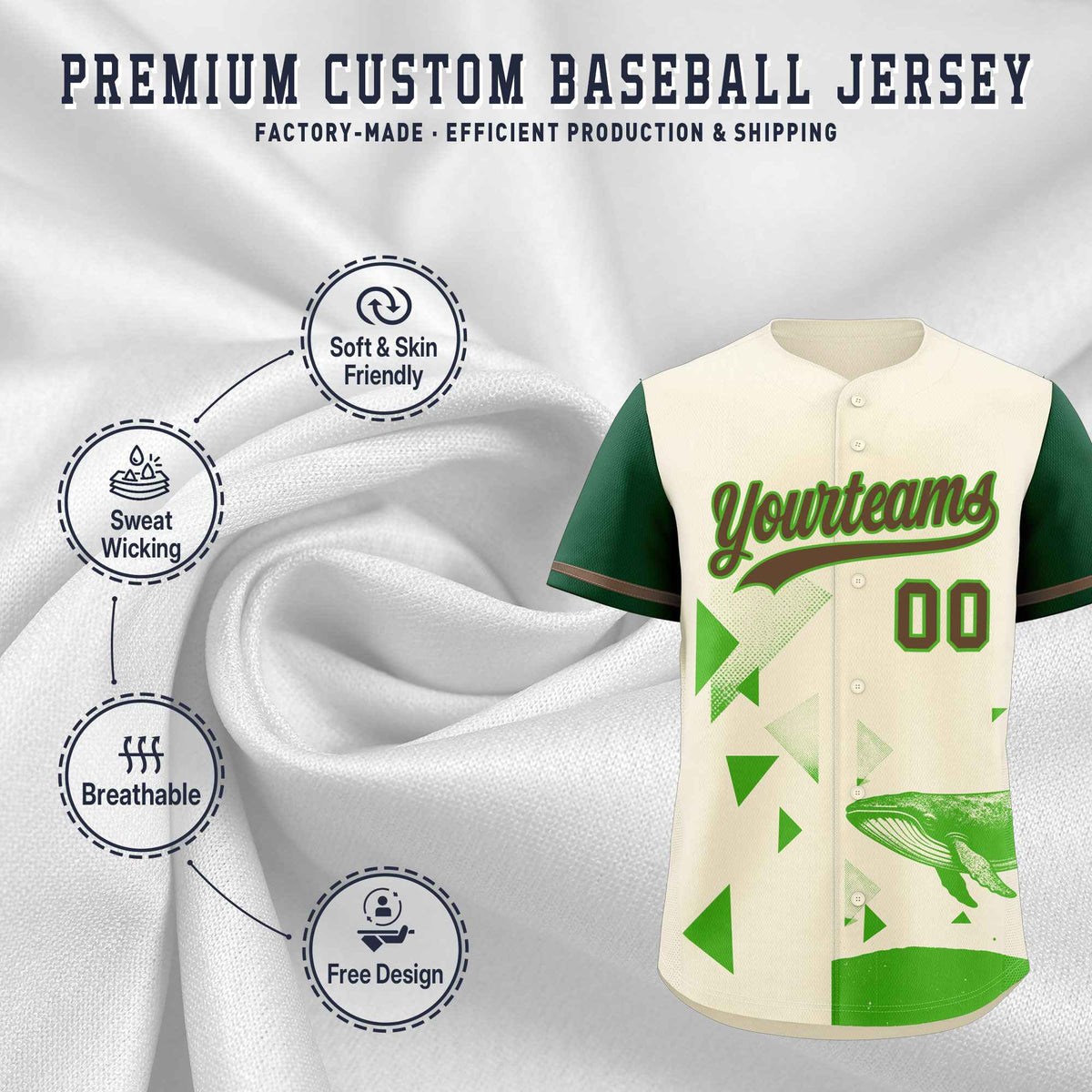 Custom Kelly Green Cream Raptor Series Raglan Sleeves Urban Style Baseball Jersey