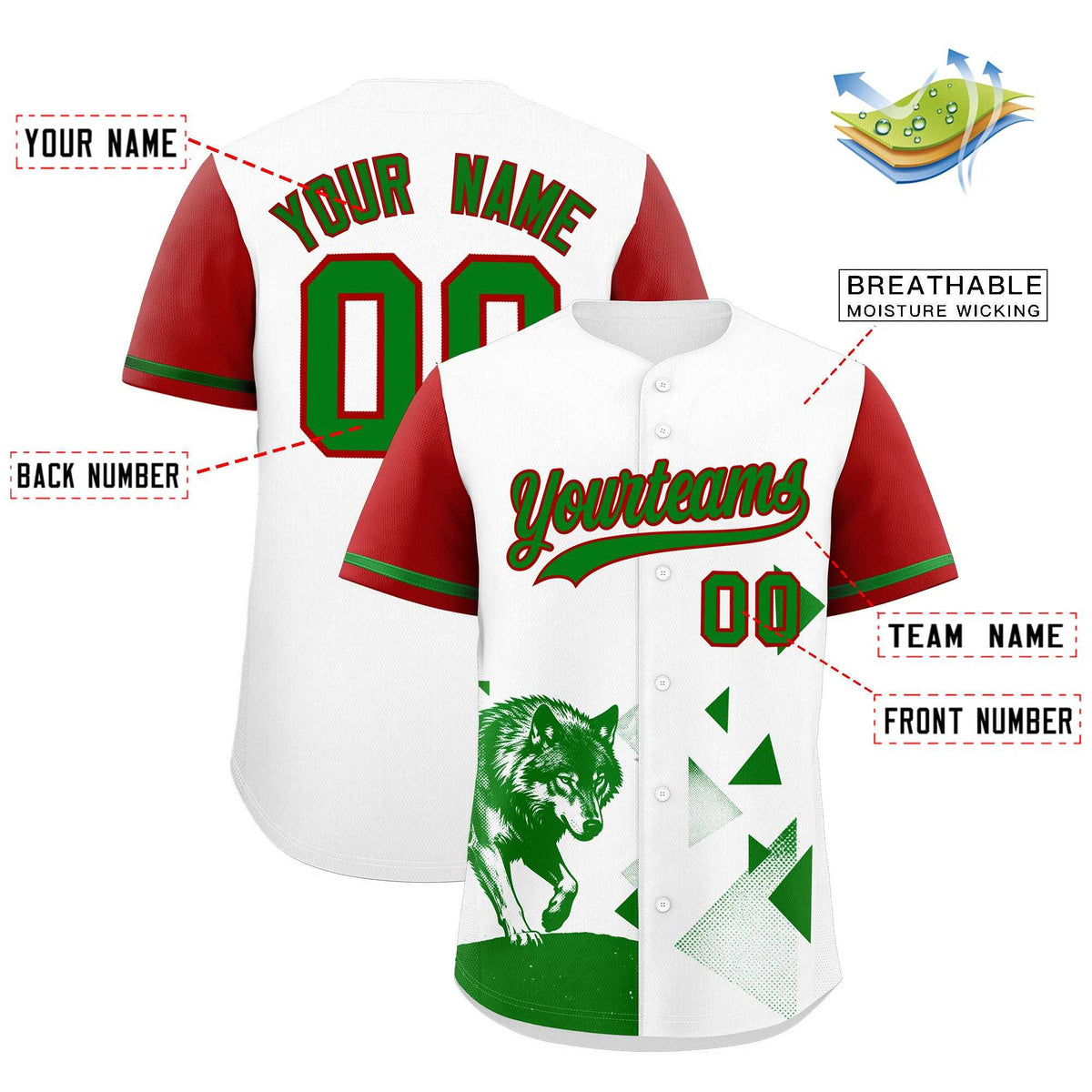 Custom Red White Raptor Series Raglan Sleeves Drapable Baseball Jersey