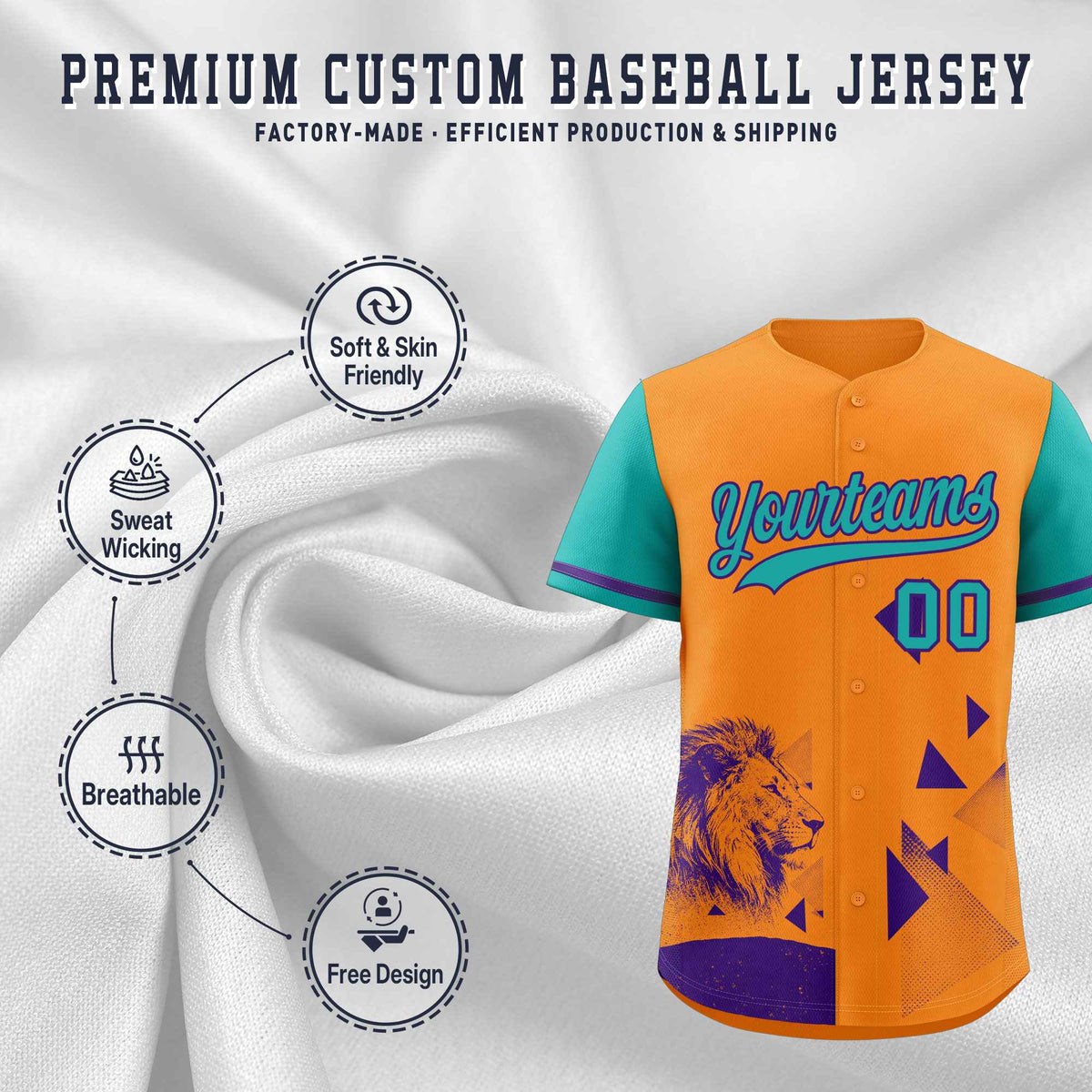 Custom Aqua Orange Raptor Series Raglan Sleeves Street Style Baseball Jersey
