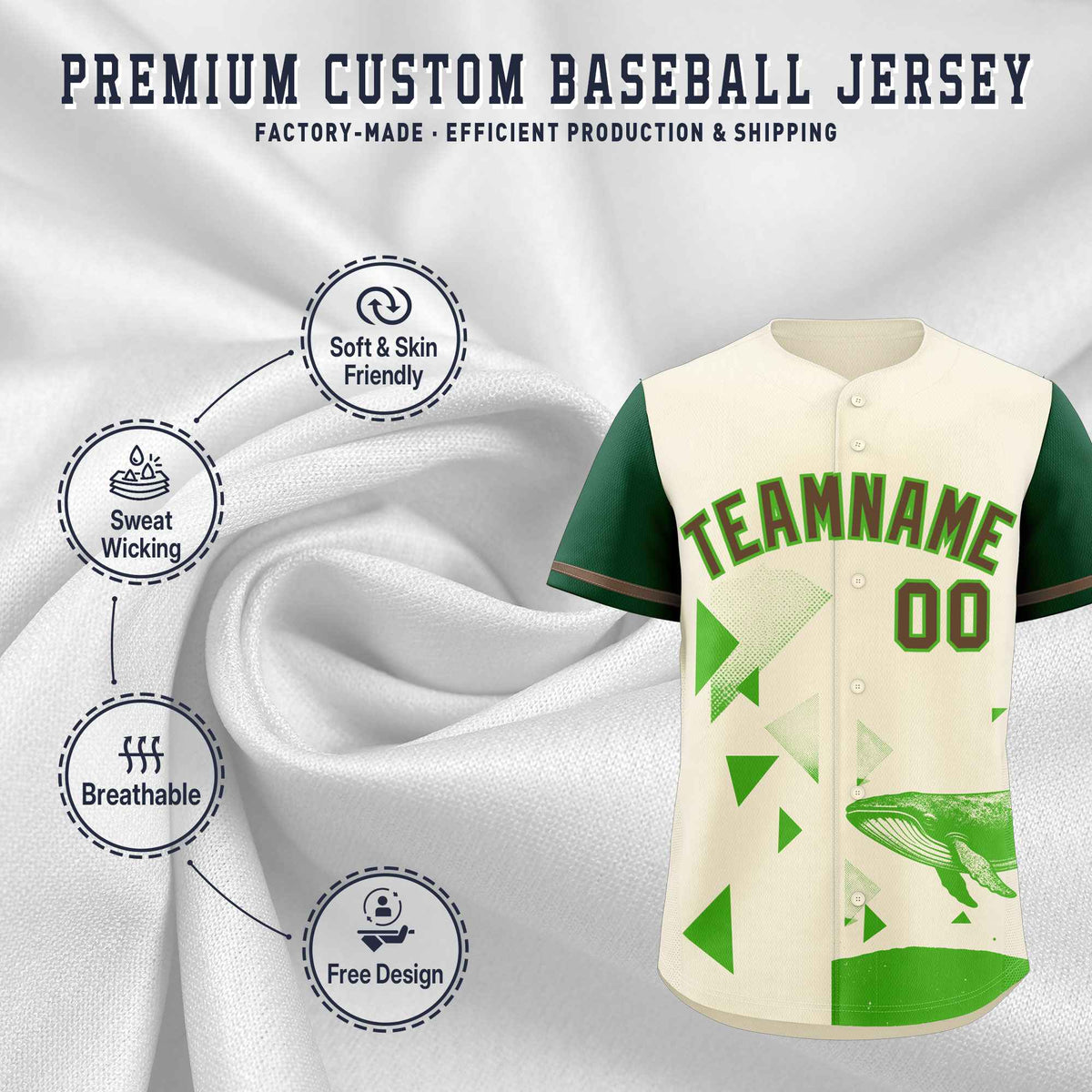 Custom Kelly Green Cream Raptor Series Raglan Sleeves Urban Style Baseball Jersey