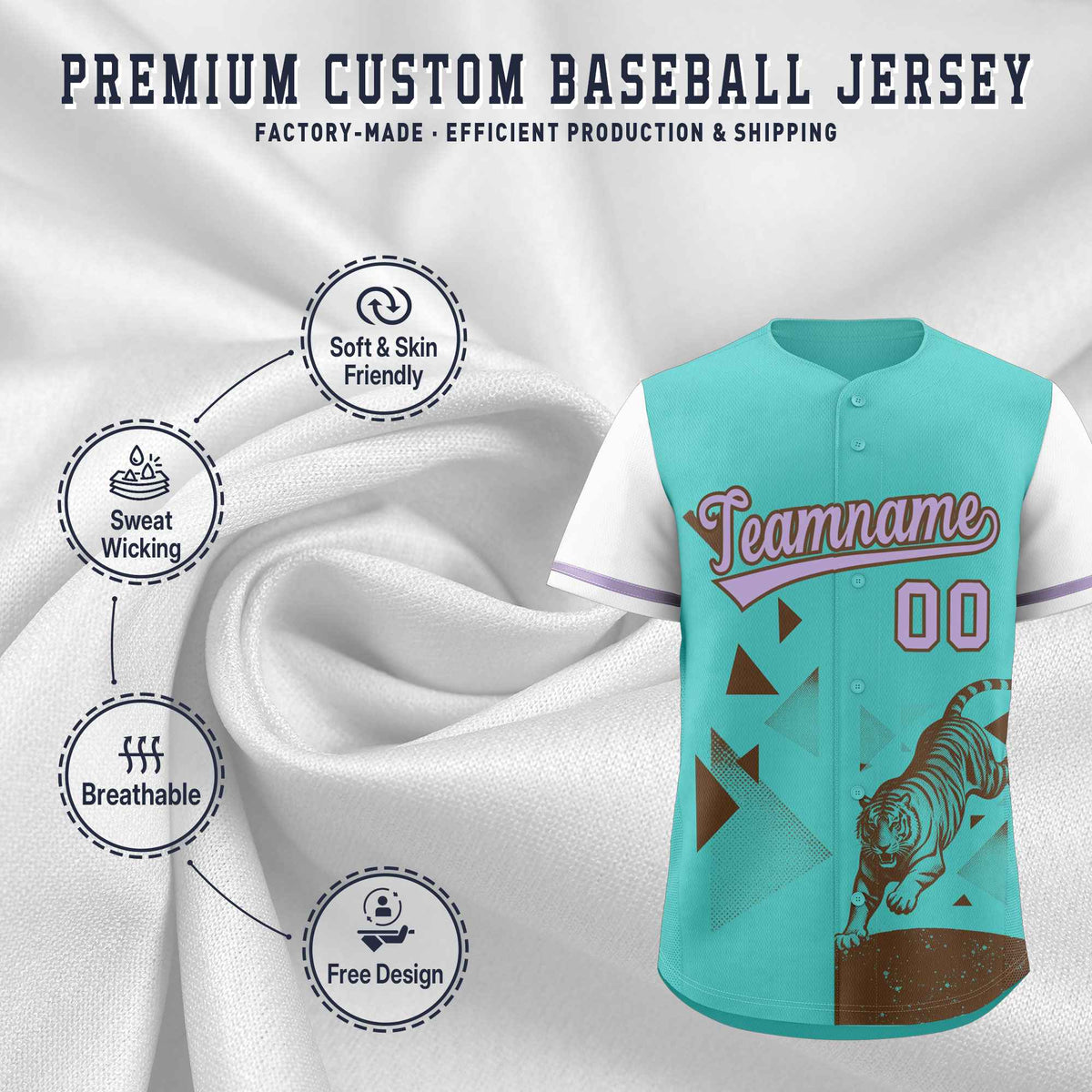 Custom White Teal Raptor Series Raglan Sleeves Breathable Baseball Jersey |KXKSHOP