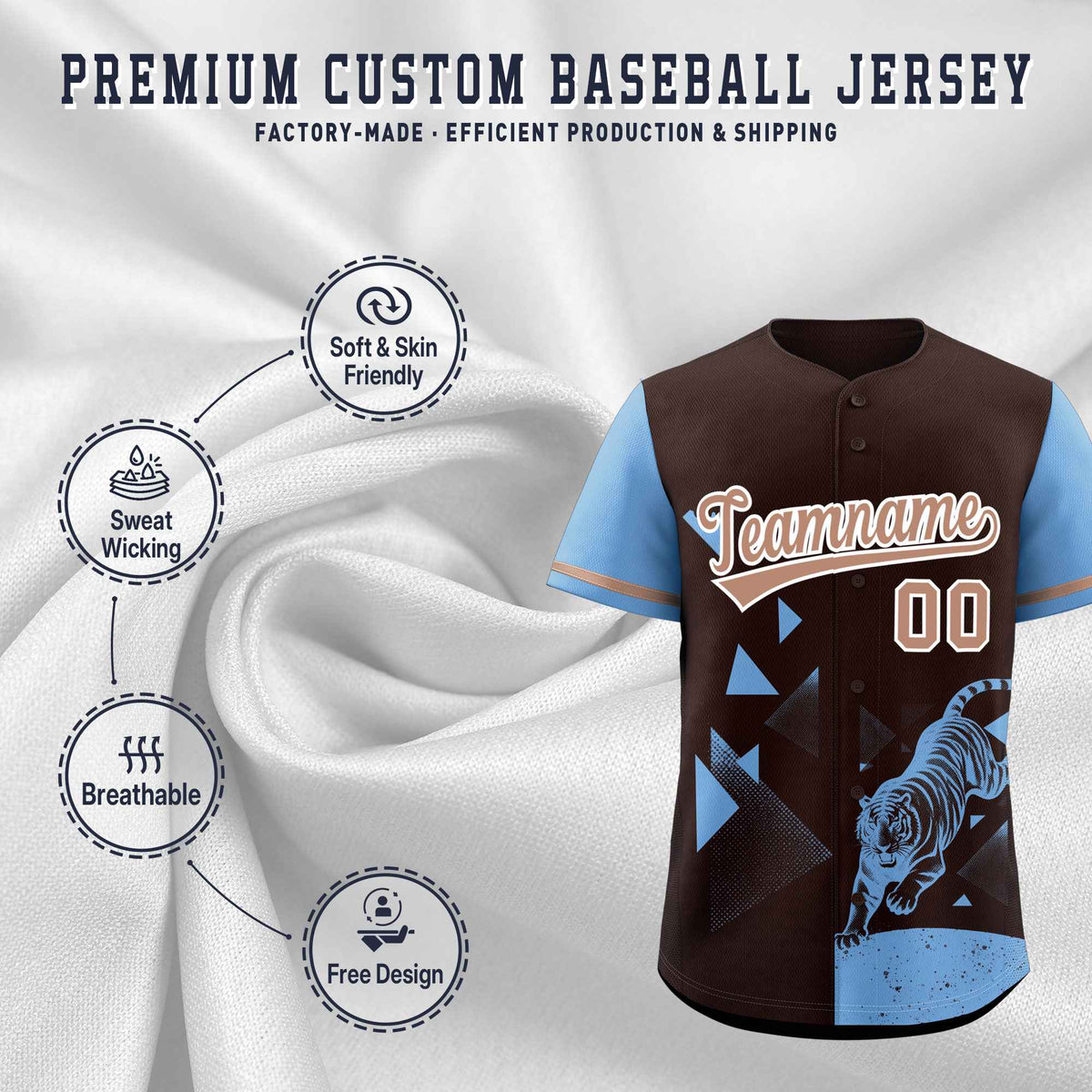 Custom Powder Blue Brown Raptor Series Raglan Sleeves Drapable Baseball Jersey |KXKSHOP