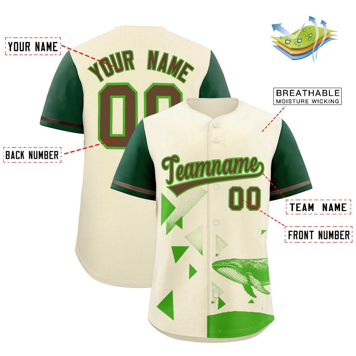 Custom Kelly Green Cream Raptor Series Raglan Sleeves Urban Style Baseball Jersey |KXKSHOP