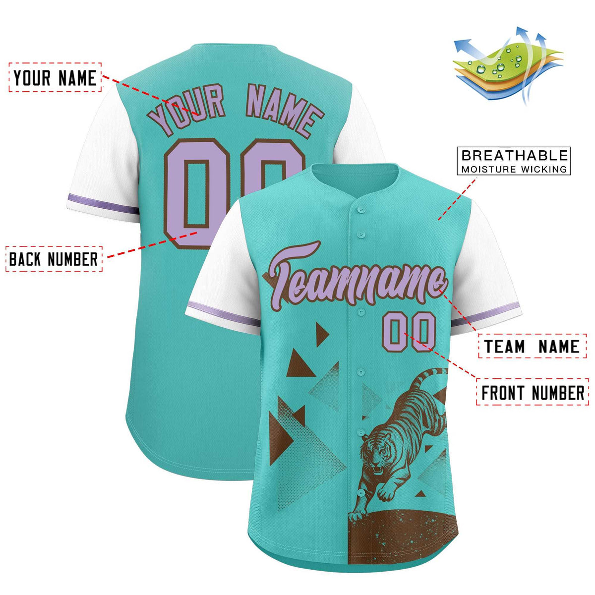 Custom White Teal Raptor Series Raglan Sleeves Breathable Baseball Jersey