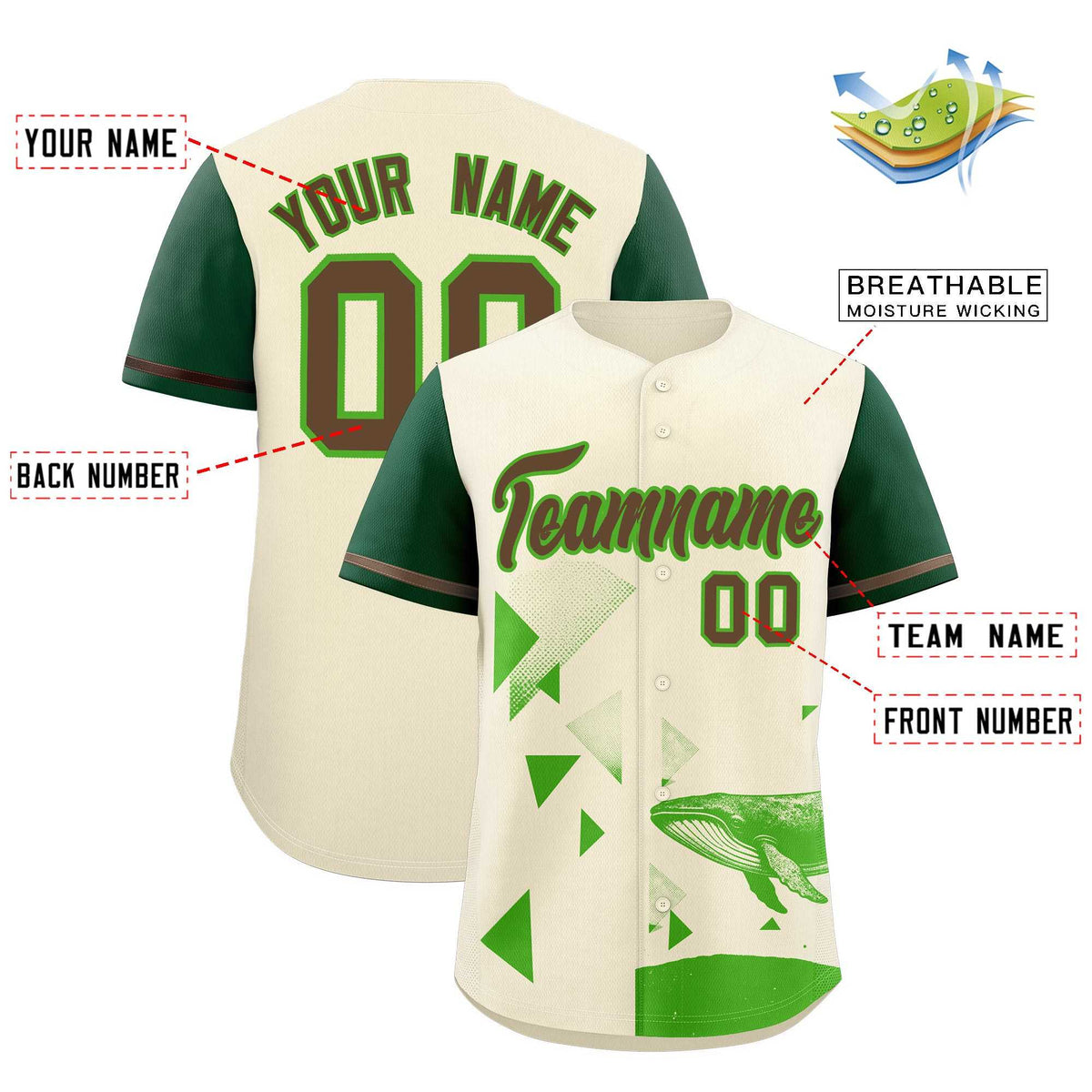 Custom Kelly Green Cream Raptor Series Raglan Sleeves Urban Style Baseball Jersey